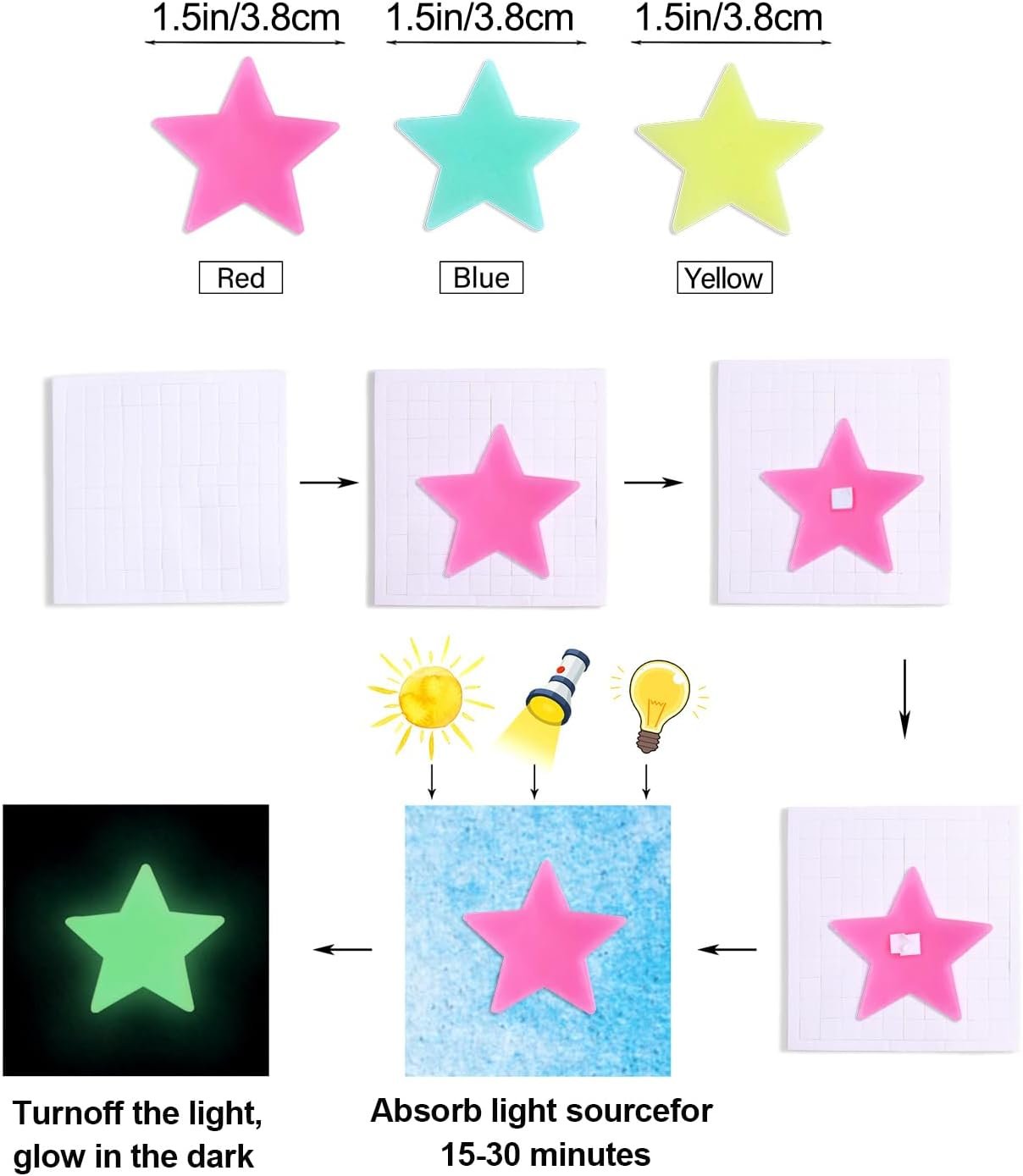AM AMAONM 100 Pcs Colorful Glow in The Dark Luminous Stars Fluorescent Noctilucent Plastic Wall Stickers Murals Decals for Home Art Decor Ceiling Wall Decorate Kids Babys Bedroom Room Decorations 3 AM AMAONM 100 Pcs Colorful Glow in The Dark Luminous Stars Fluorescent Noctilucent Plastic Wall Stickers Murals Decals for Home Art Decor Ceiling Wall Decorate Kids Babys Bedroom Room Decorations - Image 3