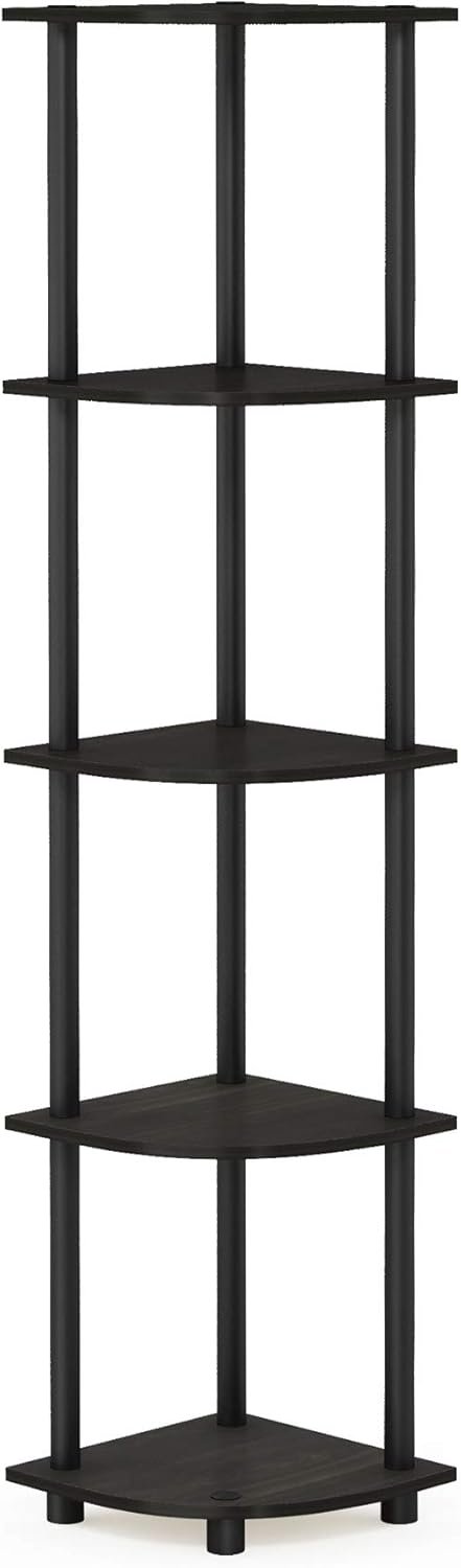Furinno Turn-N-Tube 5 Tier Corner Display Rack Multipurpose Shelving Unit, 1-Pack, Espresso/Black