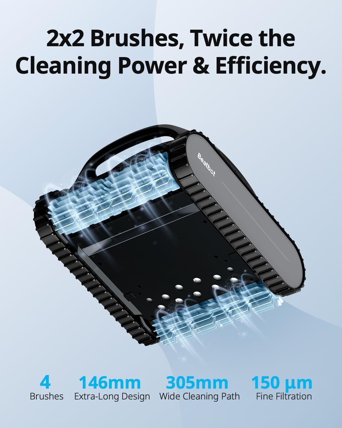 Beatbot AquaSense Cordless Robotic Pool Vacuum Cleaner - Intelligent Path Opimization, Cleans Floor, Walls, and Waterline - Suitable for Above & In-Ground Pools up to 2,260 sq.ft, Light Gray 4 Beatbot AquaSense Cordless Robotic Pool Vacuum Cleaner - Intelligent Path Opimization, Cleans Floor, Walls, and Waterline - Suitable for Above & In-Ground Pools up to 2,260 sq.ft, Light Gray - Image 4