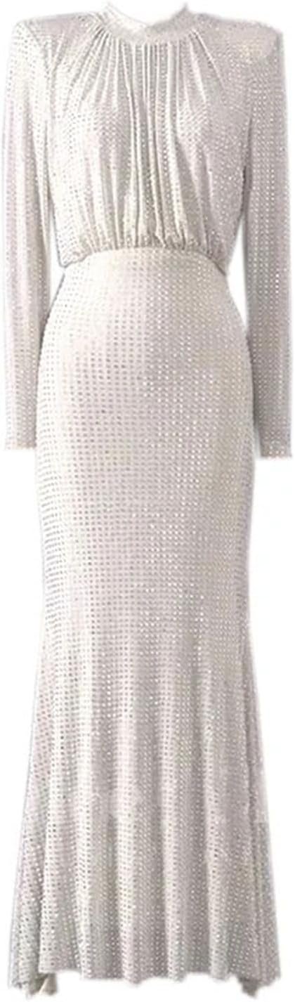 Women Glitter Crystal Luxury Slim Waist Long Party Night Dresses Lady Shiny Evening Dresses