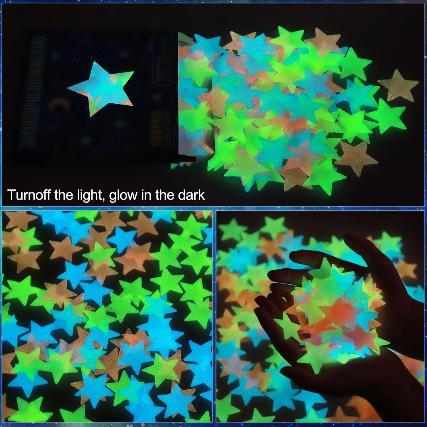 AM AMAONM 100 Pcs Colorful Glow in The Dark Luminous Stars Fluorescent Noctilucent Plastic Wall Stickers Murals Decals for Home Art Decor Ceiling Wall Decorate Kids Babys Bedroom Room Decorations 4 AM AMAONM 100 Pcs Colorful Glow in The Dark Luminous Stars Fluorescent Noctilucent Plastic Wall Stickers Murals Decals for Home Art Decor Ceiling Wall Decorate Kids Babys Bedroom Room Decorations - Image 4