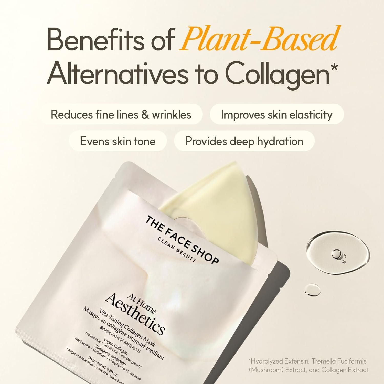 The Face Shop At Home Aesthetics Vegan Collagen Face Mask, Korean Glass Skin Care, Original & Vita-Toning Sheet Mask, Anti-aging Vitamin Hydrogel Face Sheet Mask for Firming, Elasticity, Moisturizing 6 The Face Shop At Home Aesthetics Vegan Collagen Face Mask, Korean Glass Skin Care, Original & Vita-Toning Sheet Mask, Anti-aging Vitamin Hydrogel Face Sheet Mask for Firming, Elasticity, Moisturizing - Image 6