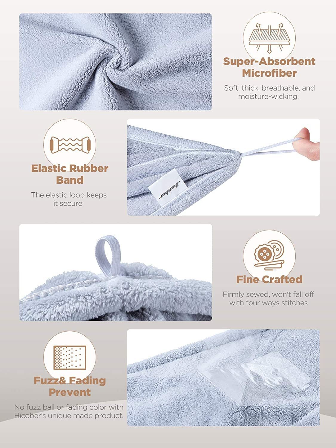 Hicober Microfiber Hair Towel, 3 Packs Hair Turbans for Wet Hair, Drying Hair Wrap Towels for Curly Hair Women Anti Frizz (Blue,Grey,Pink) 3 Hicober Microfiber Hair Towel, 3 Packs Hair Turbans for Wet Hair, Drying Hair Wrap Towels for Curly Hair Women Anti Frizz (Blue,Grey,Pink) - Image 3