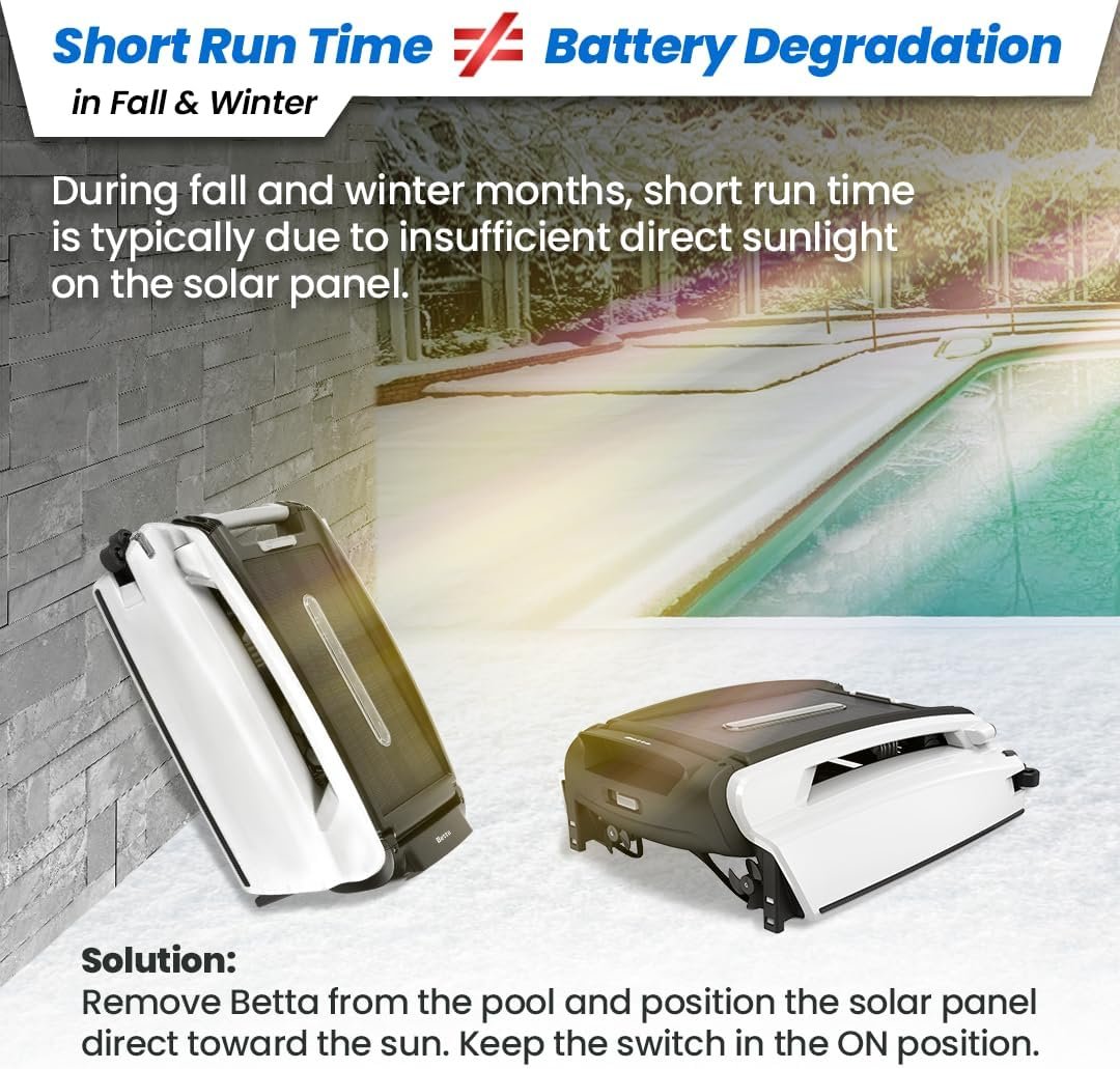 Betta SE Solar Powered Automatic Robotic Pool Surface Skimmer Cleaner with 30-Hour Continuous Cleaning Battery Power and Re-Engineered Twin Salt Chlorine Tolerant Motors (White) 6 Betta SE Solar Powered Automatic Robotic Pool Surface Skimmer Cleaner with 30-Hour Continuous Cleaning Battery Power and Re-Engineered Twin Salt Chlorine Tolerant Motors (White) - Image 6