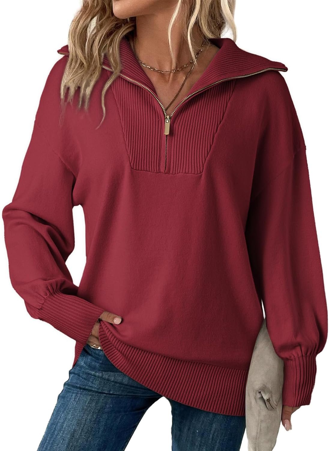 Dokotoo Womens Oversized Sweatshirt Long Sleeve 1/4 Zip Pullover Polo V-Neck Fall Sweaters for Women 2024