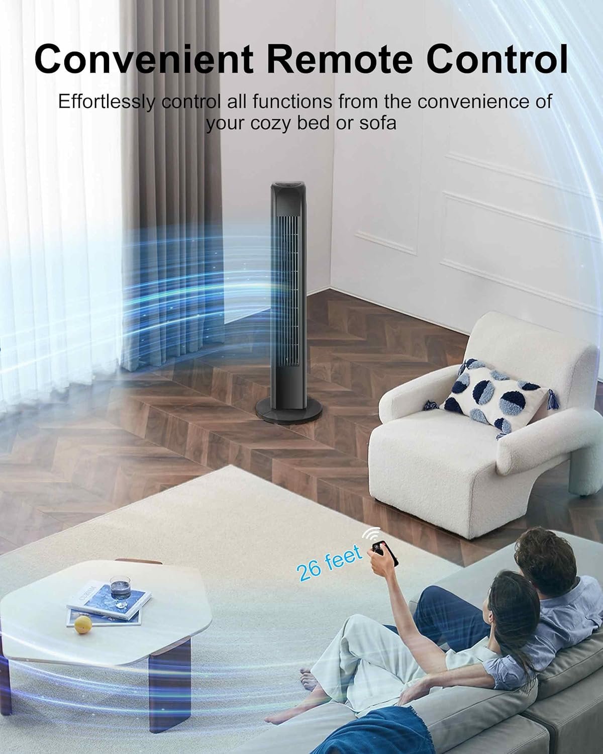Oscillating Tower Fan with Remote, Electric Standing Tower Fan Floor Fan for Bedroom Indoor Office and Home Use,Quiet Cooling Portable Bladeless Tower Fans, 30 inchs, Black Tower Fan 4 Oscillating Tower Fan with Remote, Electric Standing Tower Fan Floor Fan for Bedroom Indoor Office and Home Use,Quiet Cooling Portable Bladeless Tower Fans, 30 inchs, Black Tower Fan - Image 4