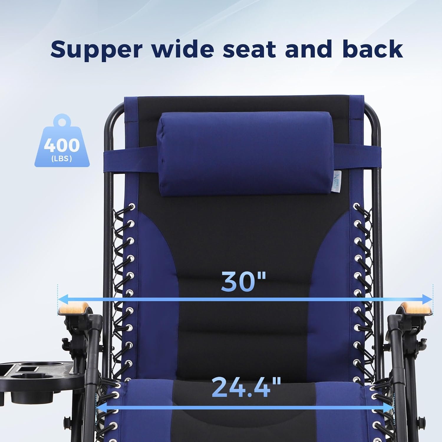 MAISON ARTS Oversize XXL Padded Zero Gravity Lawn Chair Anti Gravity Lounge Chair Foldable Recliner 30" Wide Seat Outdoor Camp Chair for Poolside Backyard Beach, Support 400LBS, Blue 3 MAISON ARTS Oversize XXL Padded Zero Gravity Lawn Chair Anti Gravity Lounge Chair Foldable Recliner 30" Wide Seat Outdoor Camp Chair for Poolside Backyard Beach, Support 400LBS, Blue - Image 3