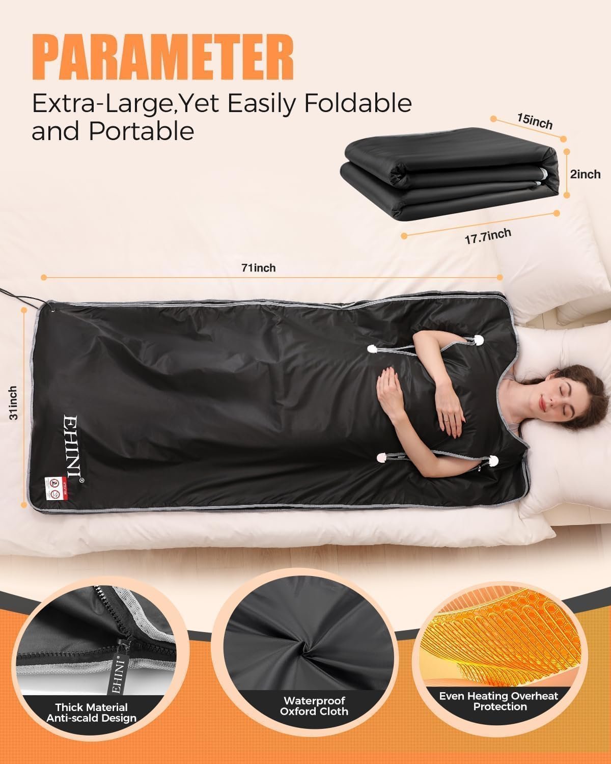 Infrared Sauna Blanket-Sauna Blanket for Home Use, Portable Design for Relaxation and Detoxification Highest 176℉, 20-60 Minutes Timer, 6 ft x 2.65 ft 4 Infrared Sauna Blanket-Sauna Blanket for Home Use, Portable Design for Relaxation and Detoxification Highest 176℉, 20-60 Minutes Timer, 6 ft x 2.65 ft - Image 4