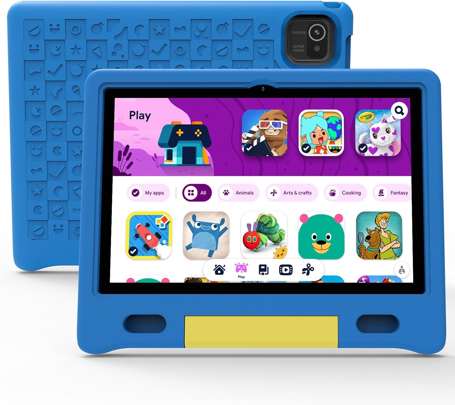Kids Tablet, 10 inch Toddler Tablets with EVA Protective Case, 2+32GB Storage, 5000mAh, 5G WiFi, Android 13, with Google Kids Space, Family Link, Ad-Free Contents (Blue)