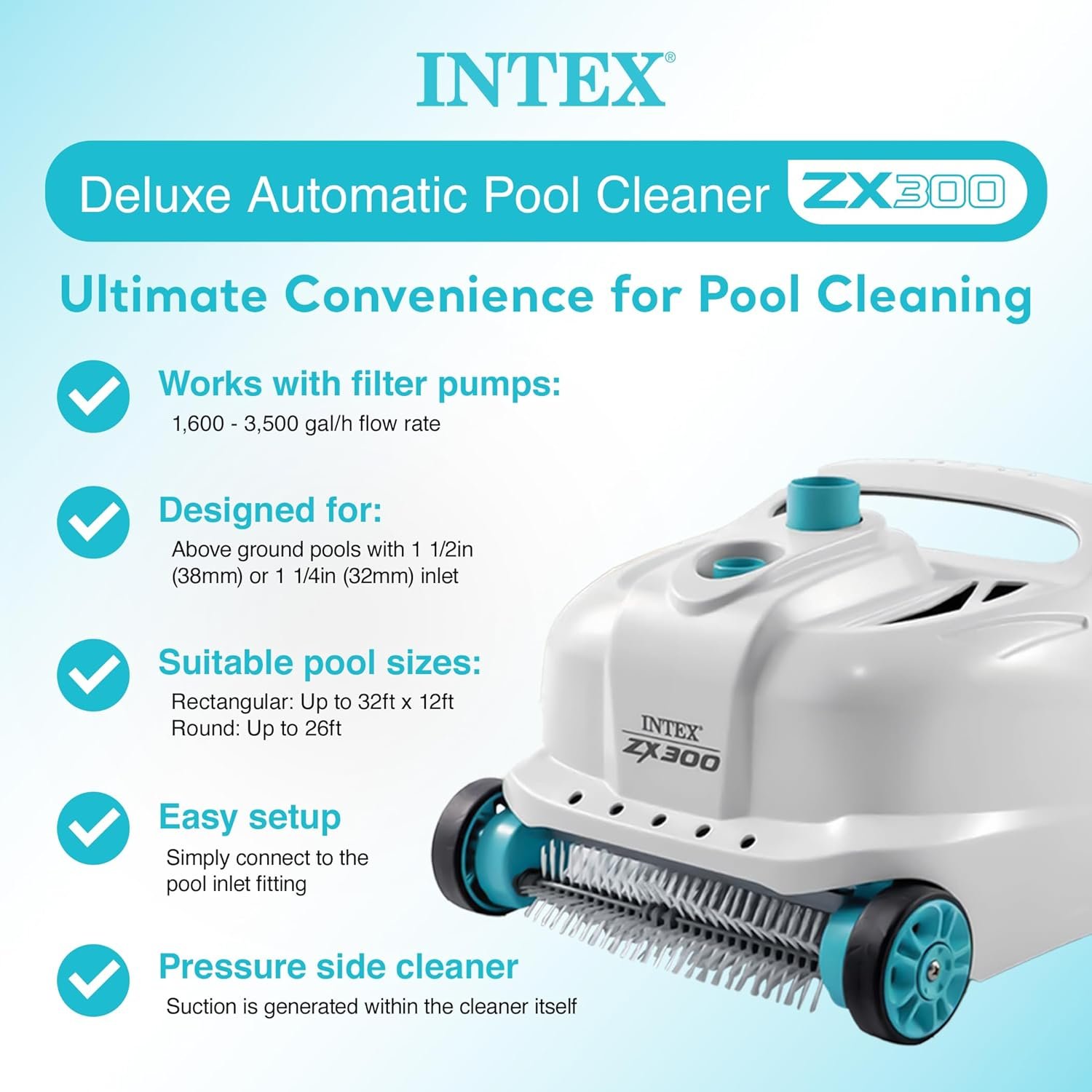 Intex Ultra XTR Framed Swimming Pool, Above Ground 18' x 52" Round Pool Set with 700 GPH Filter Pump and Robot Pool Vacuum Cleaner with 21 Inch Hose 6 Intex Ultra XTR Framed Swimming Pool, Above Ground 18' x 52" Round Pool Set with 700 GPH Filter Pump and Robot Pool Vacuum Cleaner with 21 Inch Hose - Image 6