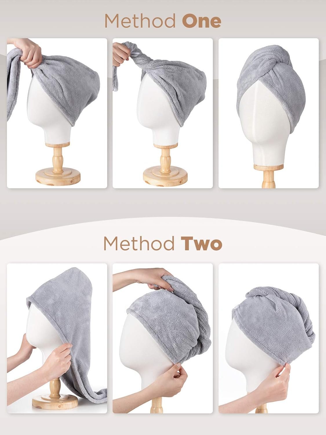 Hicober Microfiber Hair Towel, 3 Packs Hair Turbans for Wet Hair, Drying Hair Wrap Towels for Curly Hair Women Anti Frizz (Blue,Grey,Pink) 8 Hicober Microfiber Hair Towel, 3 Packs Hair Turbans for Wet Hair, Drying Hair Wrap Towels for Curly Hair Women Anti Frizz (Blue,Grey,Pink) - Image 8