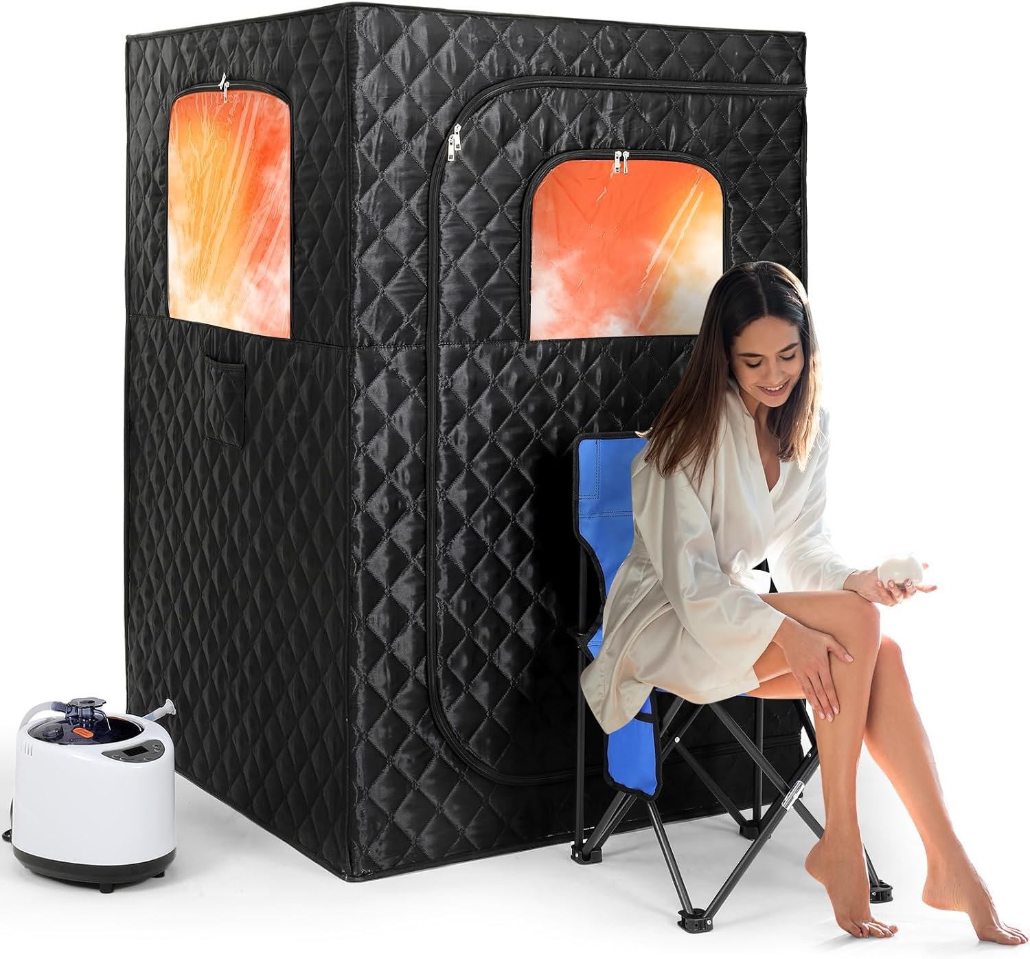 Upgraded Version Portable Sauna for Home Full Body Personal Sauna Steam Sauna Tent at Home Spa with 2.6L 1000W Steam Generator, 90 Minute Timer, Foldable Chair, Remote Control Included(Black)