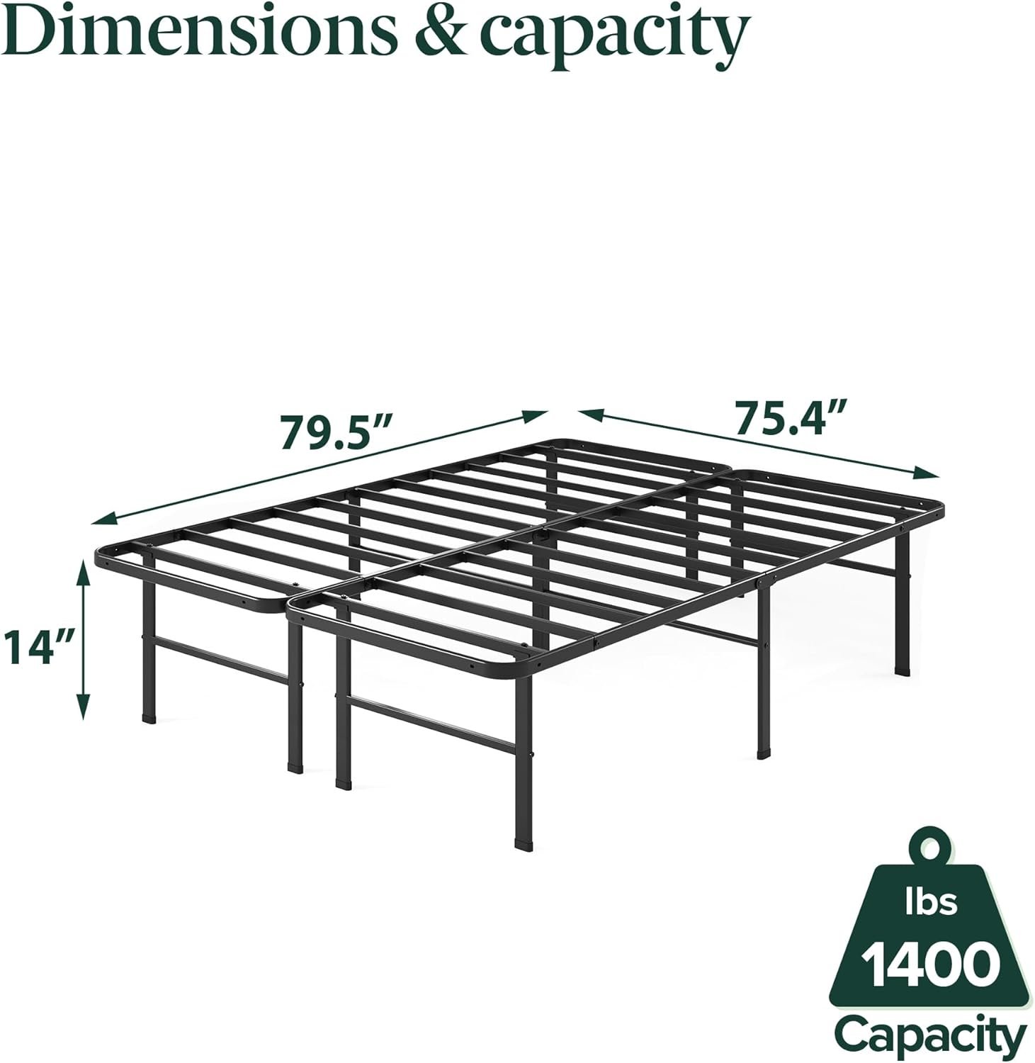 ZINUS Rumi 14in Easy SmartBase Mattress Foundation, Sturdy Metal Bed Frame, No Box Spring Needed, Eco Friendly Packaging, King 2 ZINUS Rumi 14in Easy SmartBase Mattress Foundation, Sturdy Metal Bed Frame, No Box Spring Needed, Eco Friendly Packaging, King - Image 2