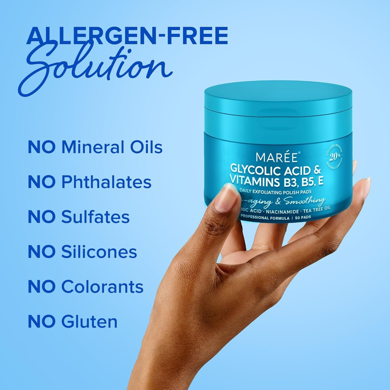 MAREE Glycolic Acid Pads - Toner Pads for Face Cleansing - Tea Tree Oil, Salicylic Acid & Vitamins E, B3, B5 - Facial Peel & Radiance Deep Cleaning Effect - 50 Pads 5 MAREE Glycolic Acid Pads - Toner Pads for Face Cleansing - Tea Tree Oil, Salicylic Acid & Vitamins E, B3, B5 - Facial Peel & Radiance Deep Cleaning Effect - 50 Pads - Image 5