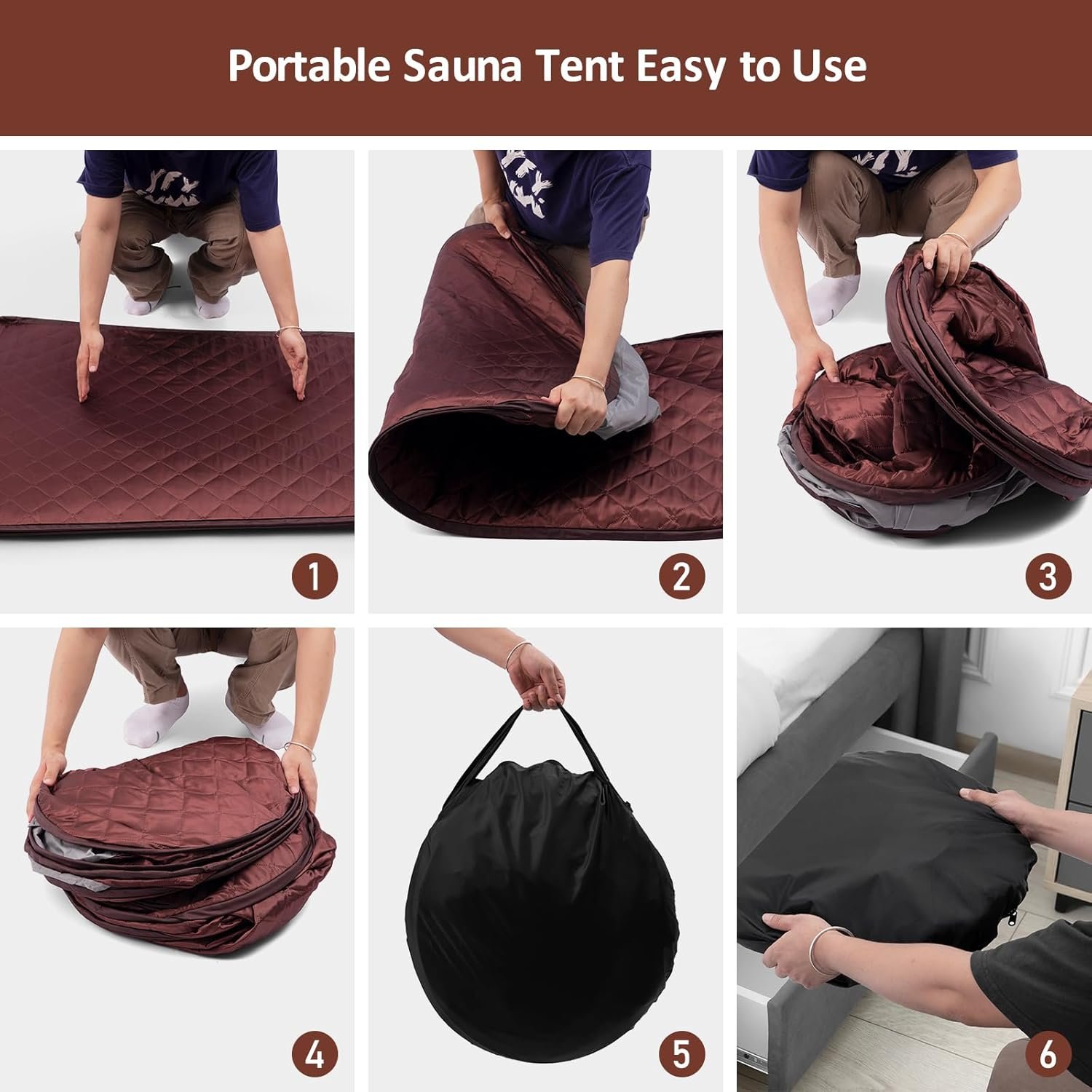 Portable Steam Sauna, Personal Steam Sauna Tent for Home Spa, Full Size Portable Spa Sauna Box with 3L 1000W Sauna Steamer, Large Size Foldable Chair Included, Brown 8 Portable Steam Sauna, Personal Steam Sauna Tent for Home Spa, Full Size Portable Spa Sauna Box with 3L 1000W Sauna Steamer, Large Size Foldable Chair Included, Brown - Image 8