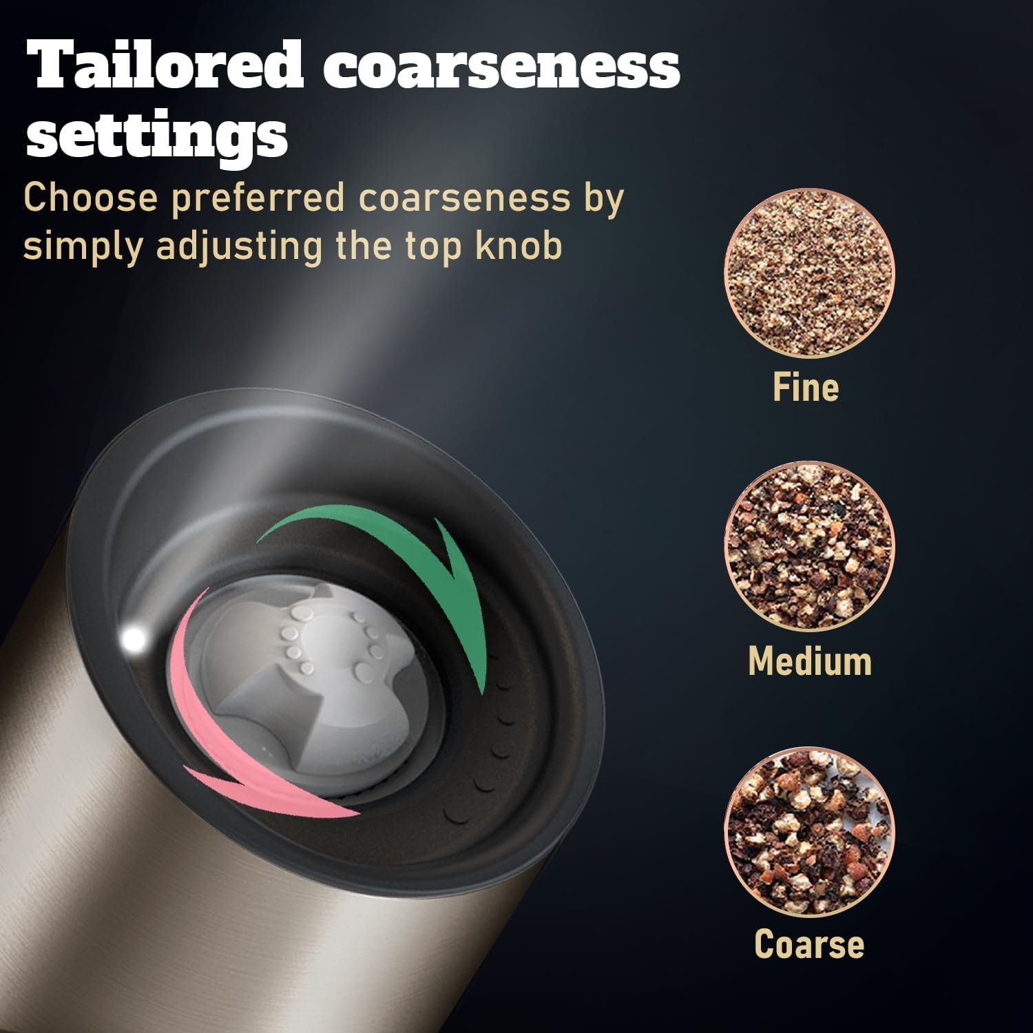 Electric Salt and Pepper Grinder Set with Adjustable Coarseness, LED Light and a Bamboo Base – Rechargeable Stainless Steel Spice Grinder for Kitchen - Automatic Salt and Pepper Shakers 4 Electric Salt and Pepper Grinder Set with Adjustable Coarseness, LED Light and a Bamboo Base – Rechargeable Stainless Steel Spice Grinder for Kitchen - Automatic Salt and Pepper Shakers - Image 4