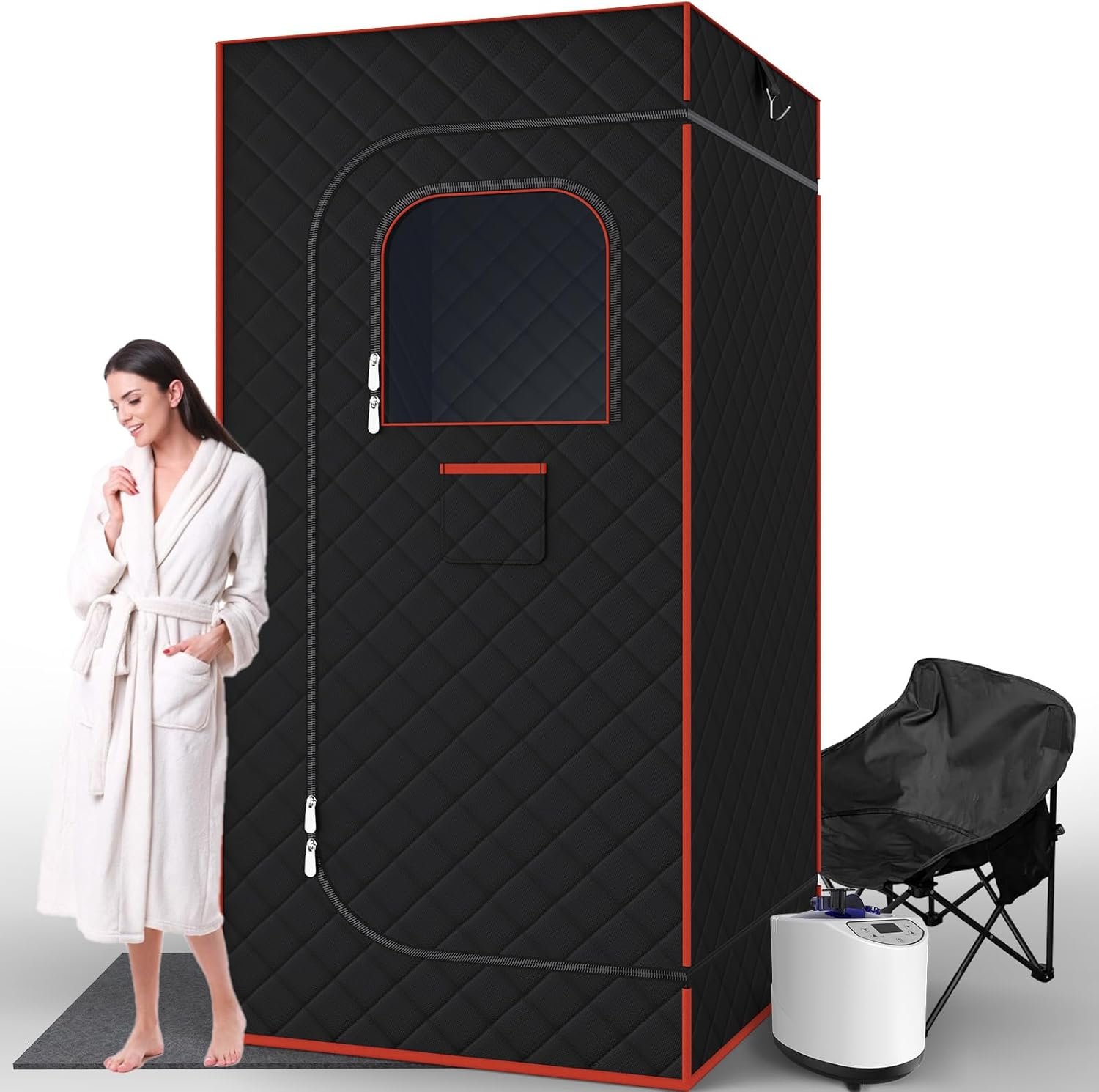 Portable Sauna for Home, Sauna Box Sauna Tent with 3L Steamer, Remote Control, Folding Chair and Foot Pad, Full Size Personal Steam Sauna for Home Spa, 15 Levels, Orange