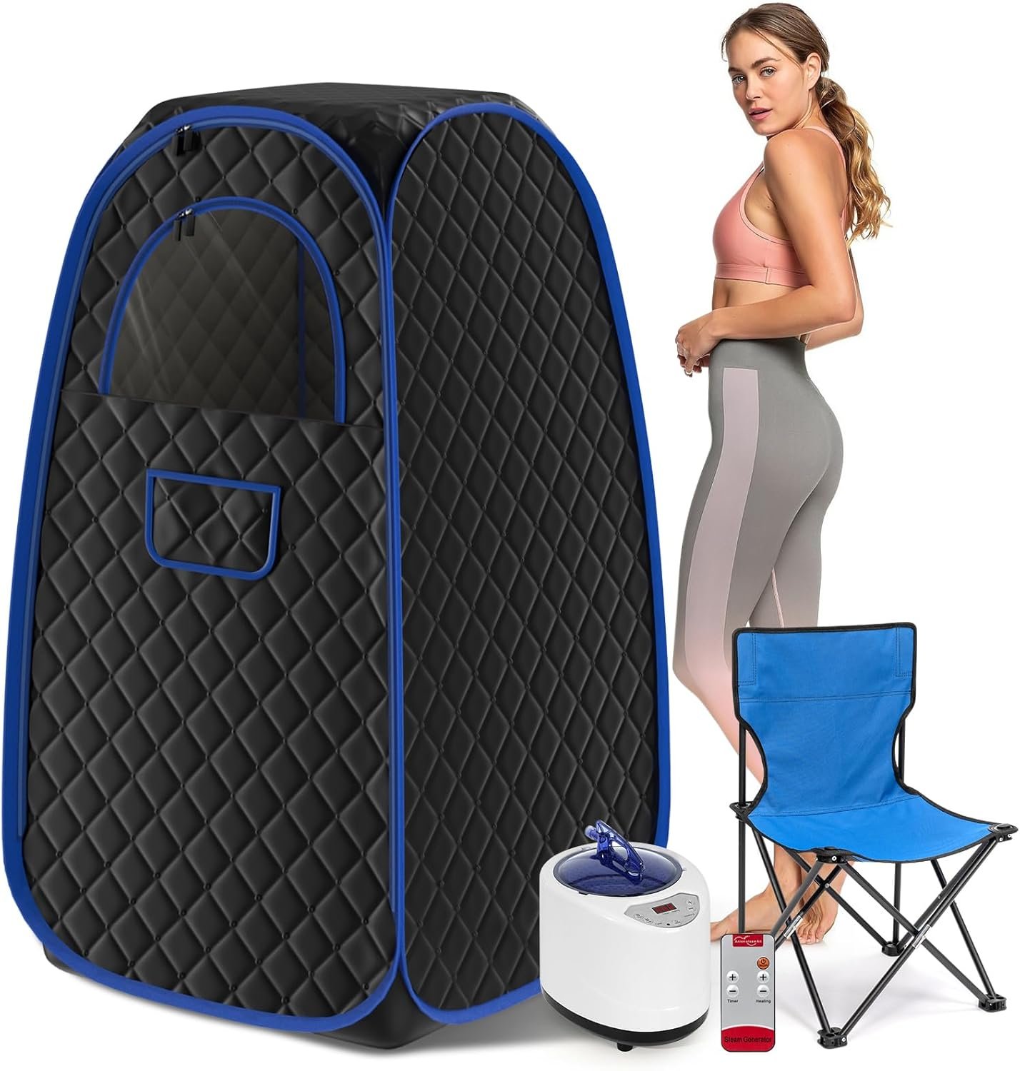 Sauna Box, Portable Sauna for Home, Steam Sauna Tent with Steamer, Remote Control, Folding Chair, 9 Levels