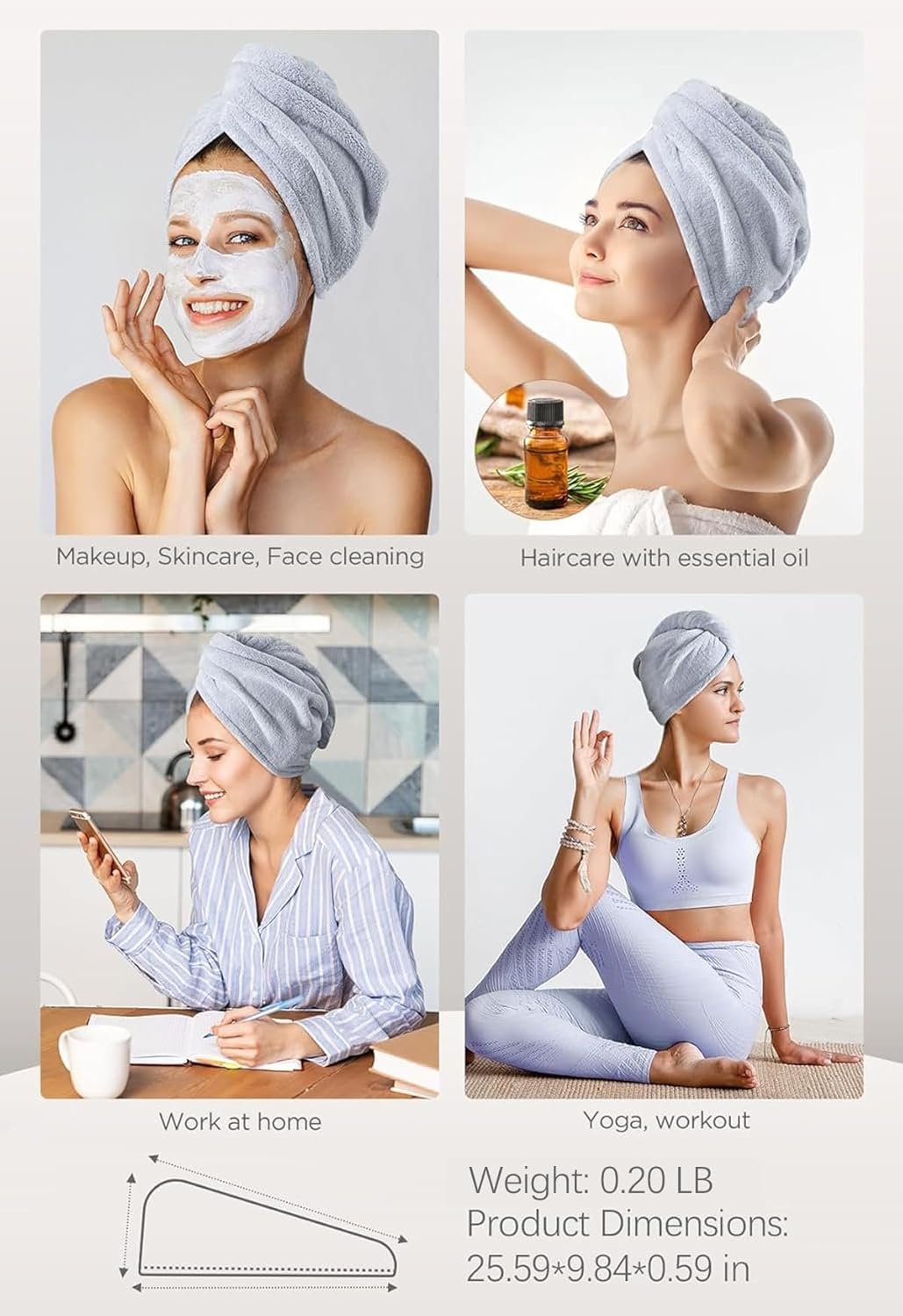 Hicober Microfiber Hair Towel, 3 Packs Hair Turbans for Wet Hair, Drying Hair Wrap Towels for Curly Hair Women Anti Frizz (Blue,Grey,Pink) 6 Hicober Microfiber Hair Towel, 3 Packs Hair Turbans for Wet Hair, Drying Hair Wrap Towels for Curly Hair Women Anti Frizz (Blue,Grey,Pink) - Image 6