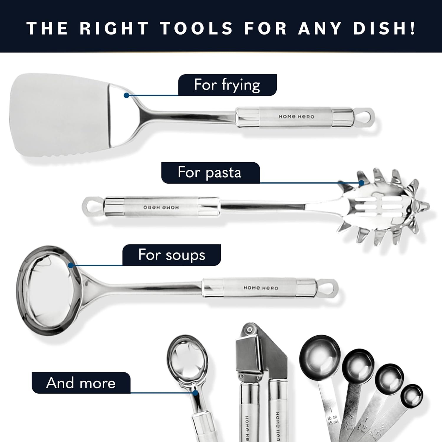 Home Hero 54 Pcs Stainless Steel Kitchen Utensils Set - Nonstick Stainless Steel Cooking Utensils Set - Heat Resistant Kitchen Essentials & Metal Kitchen Gadgets (54 Pcs) 4 Home Hero 54 Pcs Stainless Steel Kitchen Utensils Set - Nonstick Stainless Steel Cooking Utensils Set - Heat Resistant Kitchen Essentials & Metal Kitchen Gadgets (54 Pcs) - Image 4