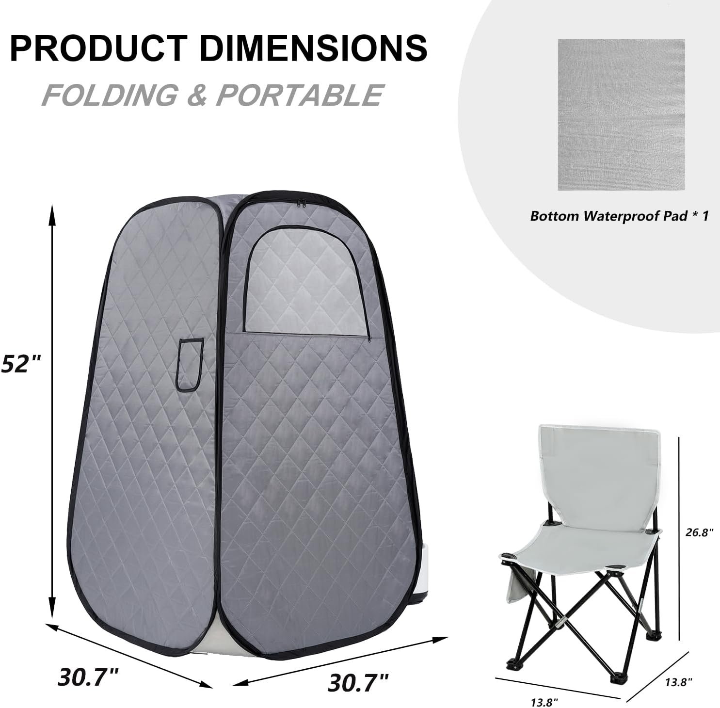 Foldable Portable Steam Sauna, Personal Sauna Tent for Home SPA with 1000w 2.2L Steamer, Folding Chair, Remote Control, Gray 6 Foldable Portable Steam Sauna, Personal Sauna Tent for Home SPA with 1000w 2.2L Steamer, Folding Chair, Remote Control, Gray - Image 6