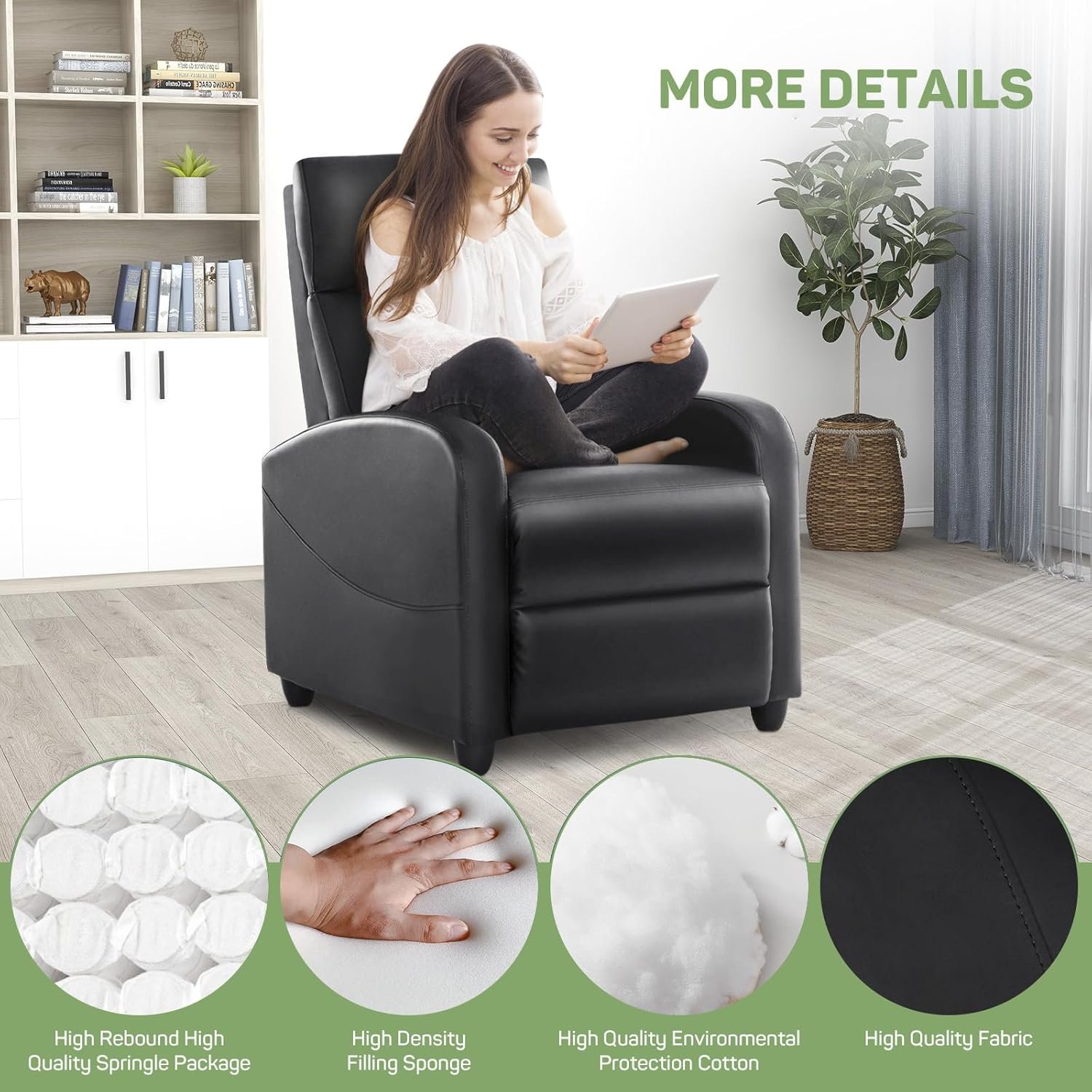 Recliner Chair with Massage and Lumbar Support, Small PU Leather Home Theater Seating, Adjustable Modern Reclining Chair for Adults in Living Room 4 Recliner Chair with Massage and Lumbar Support, Small PU Leather Home Theater Seating, Adjustable Modern Reclining Chair for Adults in Living Room - Image 4