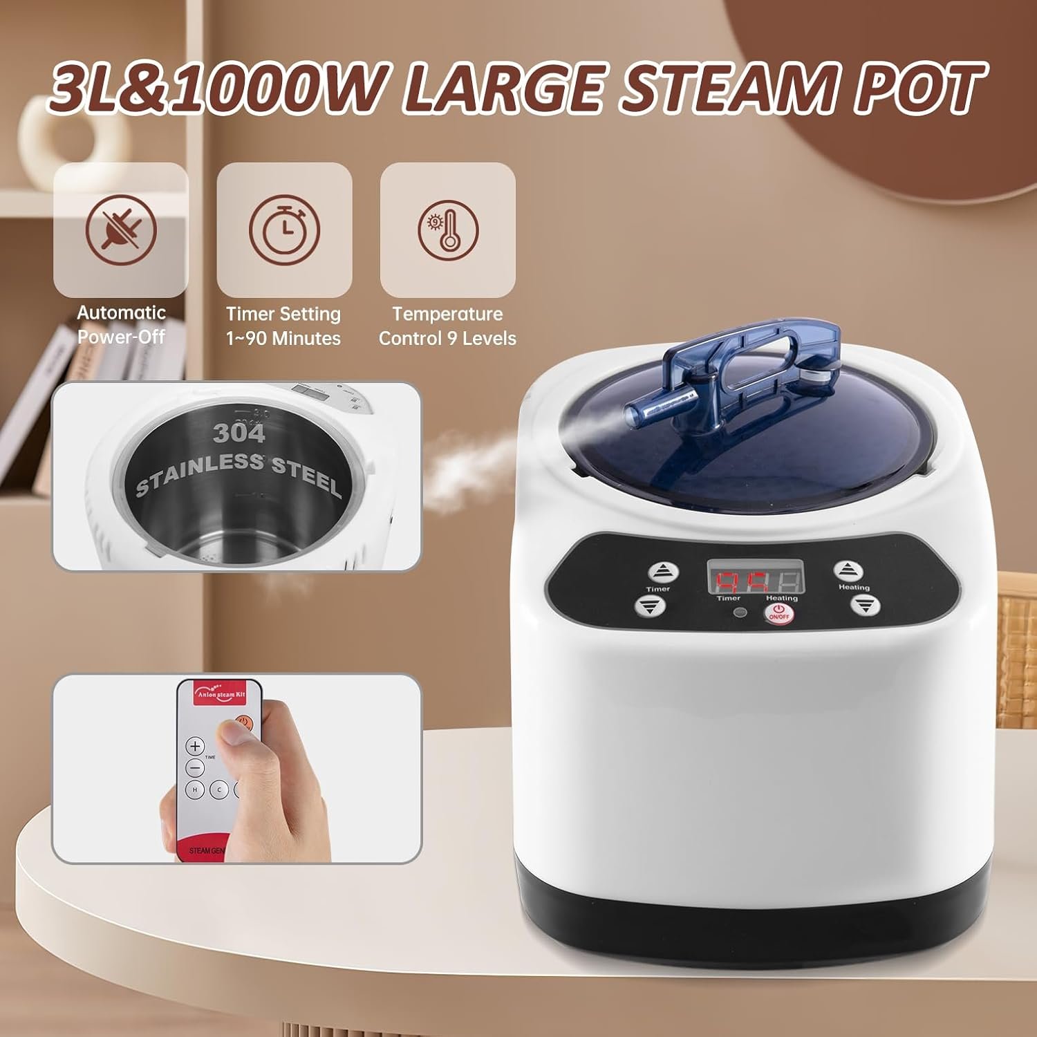 Portable Steam Sauna, Personal Steam Sauna Tent for Home Spa, Full Size Portable Spa Sauna Box with 3L 1000W Sauna Steamer, Large Size Foldable Chair Included, Brown 4 Portable Steam Sauna, Personal Steam Sauna Tent for Home Spa, Full Size Portable Spa Sauna Box with 3L 1000W Sauna Steamer, Large Size Foldable Chair Included, Brown - Image 4