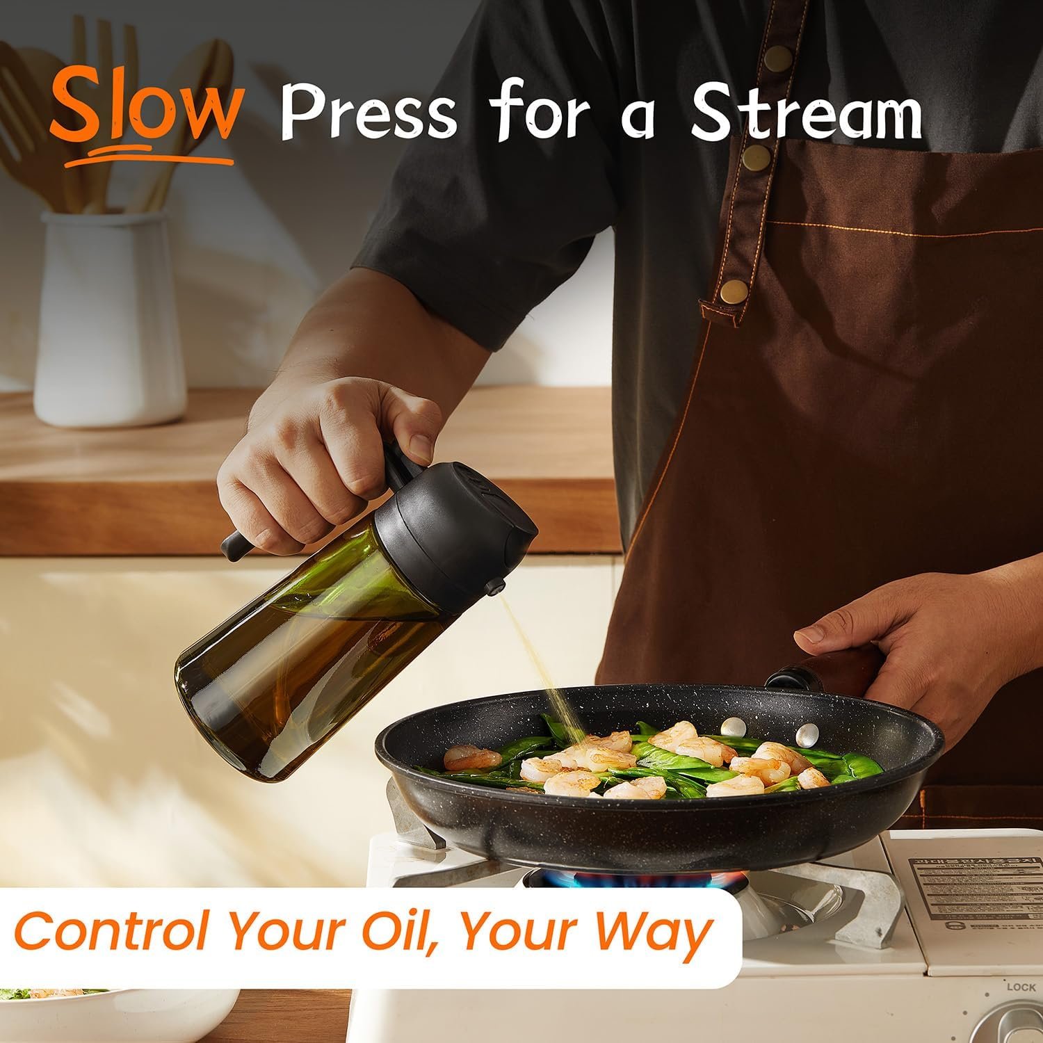 TrendPlain - Original 16oz/470ml Olive Oil Dispenser Bottle for Kitchen Gadgets and Air Fryer Accessories - Olive Oil Sprayer for Cooking w/Stickers (Light Blockage) - Black 4 TrendPlain - Original 16oz/470ml Olive Oil Dispenser Bottle for Kitchen Gadgets and Air Fryer Accessories - Olive Oil Sprayer for Cooking w/Stickers (Light Blockage) - Black - Image 4