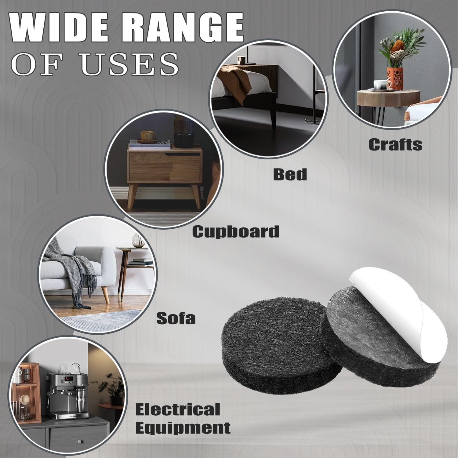 Yelanon Felt Furniture Pads -182 Pcs Premium Felt Pads for Chair Legs Furniture, Floor Protectors for Hardwood Floors, Black 4 Yelanon Felt Furniture Pads -182 Pcs Premium Felt Pads for Chair Legs Furniture, Floor Protectors for Hardwood Floors, Black - Image 4