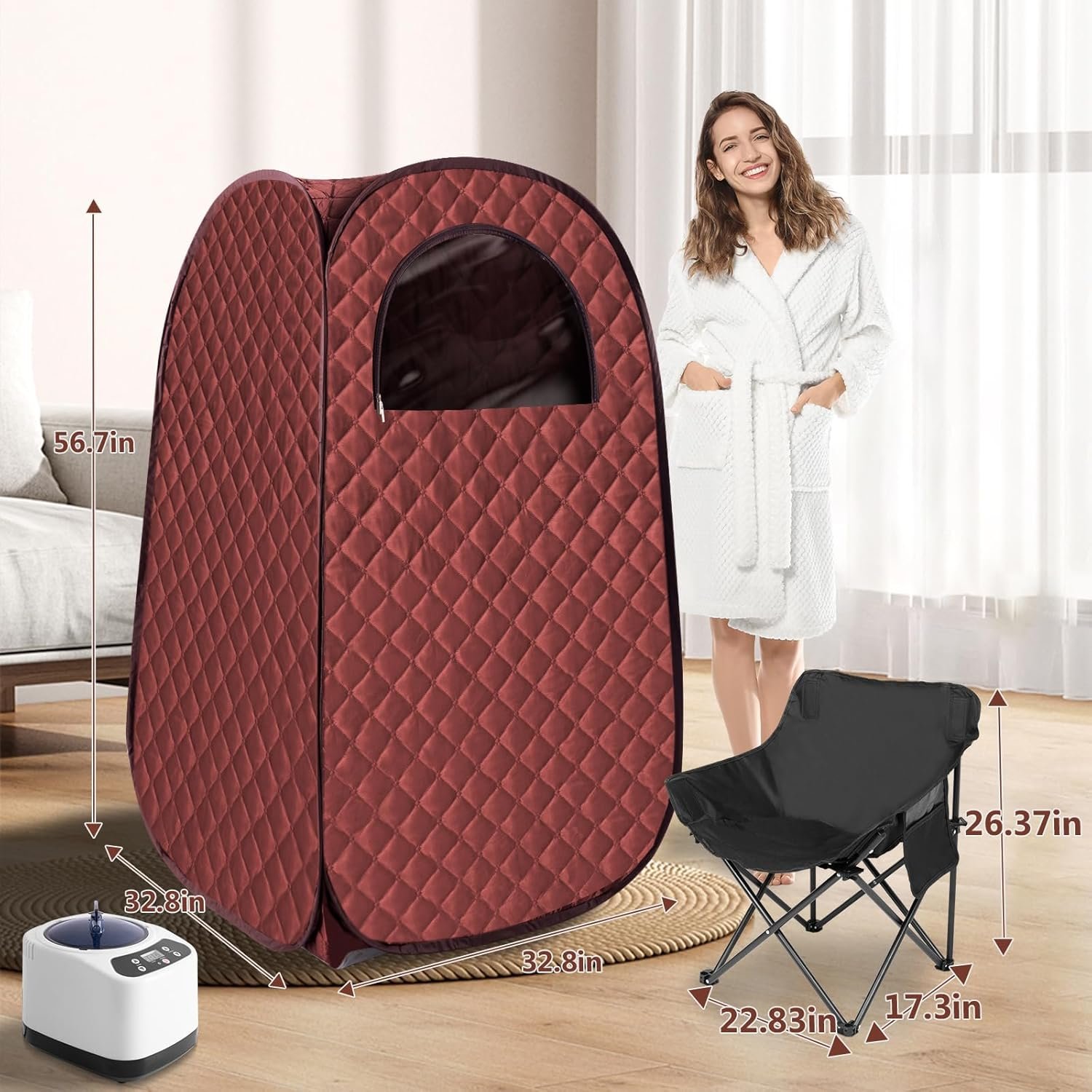 Portable Steam Sauna, Personal Steam Sauna Tent for Home Spa, Full Size Portable Spa Sauna Box with 3L 1000W Sauna Steamer, Large Size Foldable Chair Included, Brown 2 Portable Steam Sauna, Personal Steam Sauna Tent for Home Spa, Full Size Portable Spa Sauna Box with 3L 1000W Sauna Steamer, Large Size Foldable Chair Included, Brown - Image 2