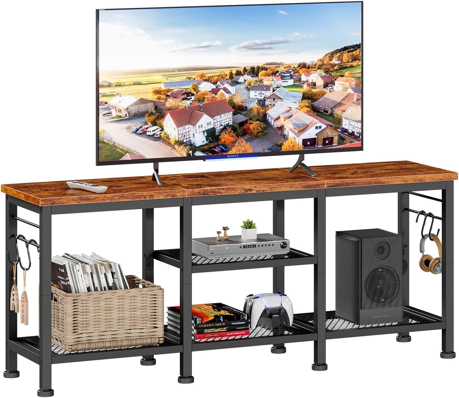 Furologee TV Stand for TVs up to 55 Inch, Entertainment Center with Open Storage Shelves, TV Media Console Table with Soundbar Shelf for Living Room, Bedroom, Rustic Brown
