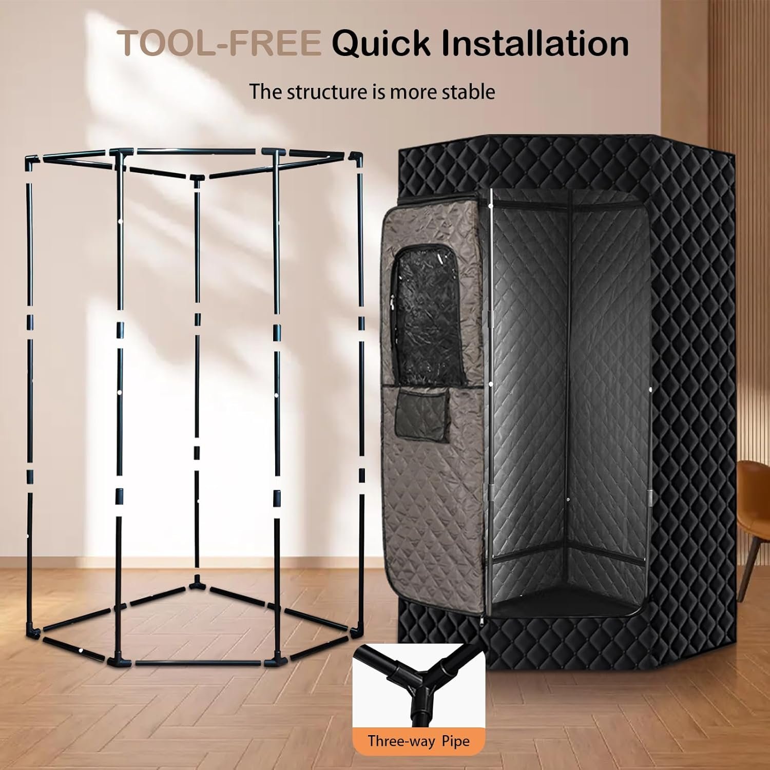 PEEKO Portable Sauna for Home,Full Size Personal Pentagon Sauna Tent Sauna Box with 4L Capacity 1500w Steamer,Foldable Chair with Side Pocket,Customized Pentagon Sweat Mat, Remote Controller 5 PEEKO Portable Sauna for Home,Full Size Personal Pentagon Sauna Tent Sauna Box with 4L Capacity 1500w Steamer,Foldable Chair with Side Pocket,Customized Pentagon Sweat Mat, Remote Controller - Image 5