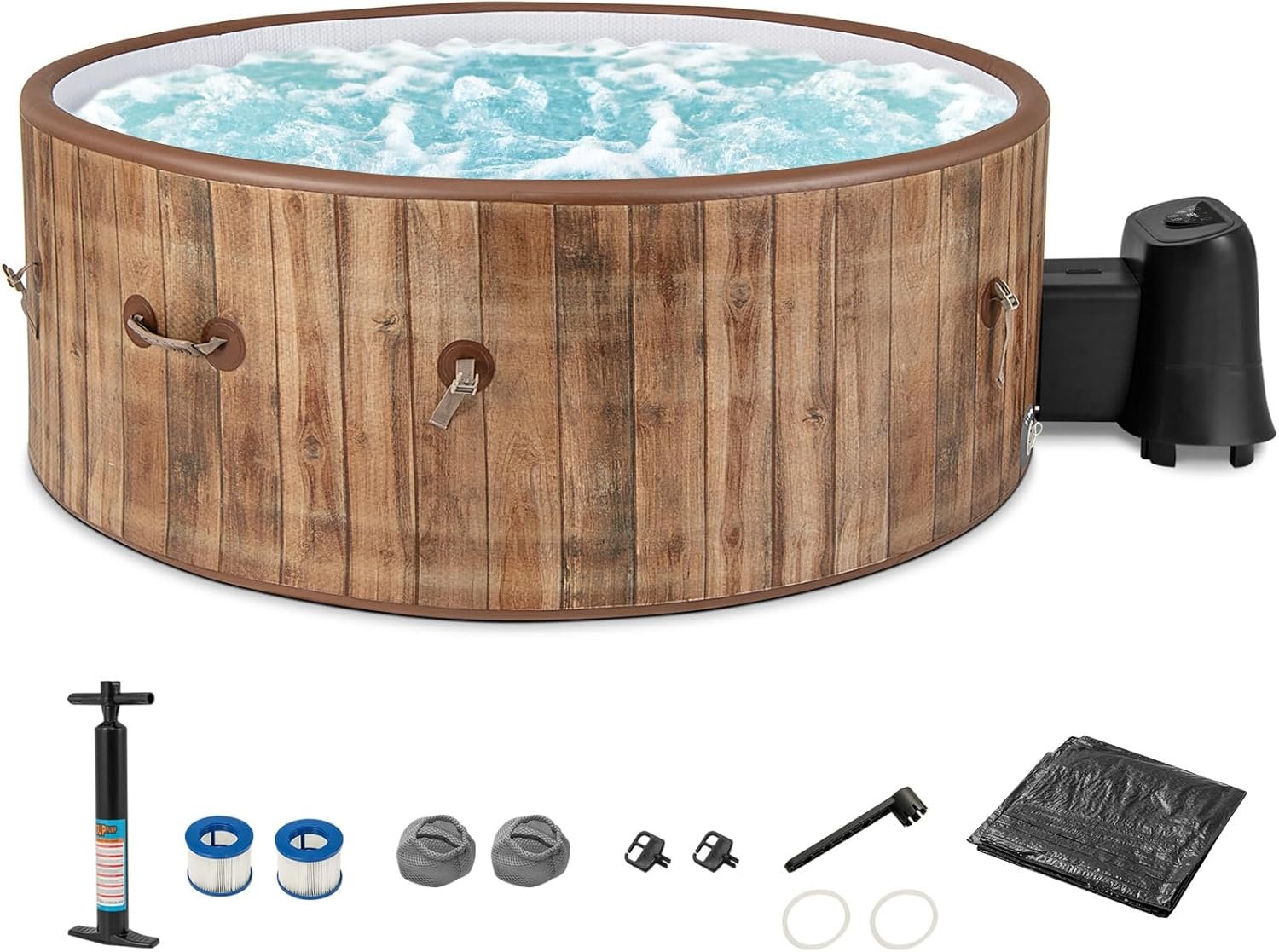 GYMAX Hot Tub, 4 to 6 Person Inflatable Portable Hot Tub with 120 Soothing Bubble Air Jets, Insulated Lockable Cover, Floor Mat & LED Touch Control, Outdoor Blow Up Spa Tub for Backyard, Patio