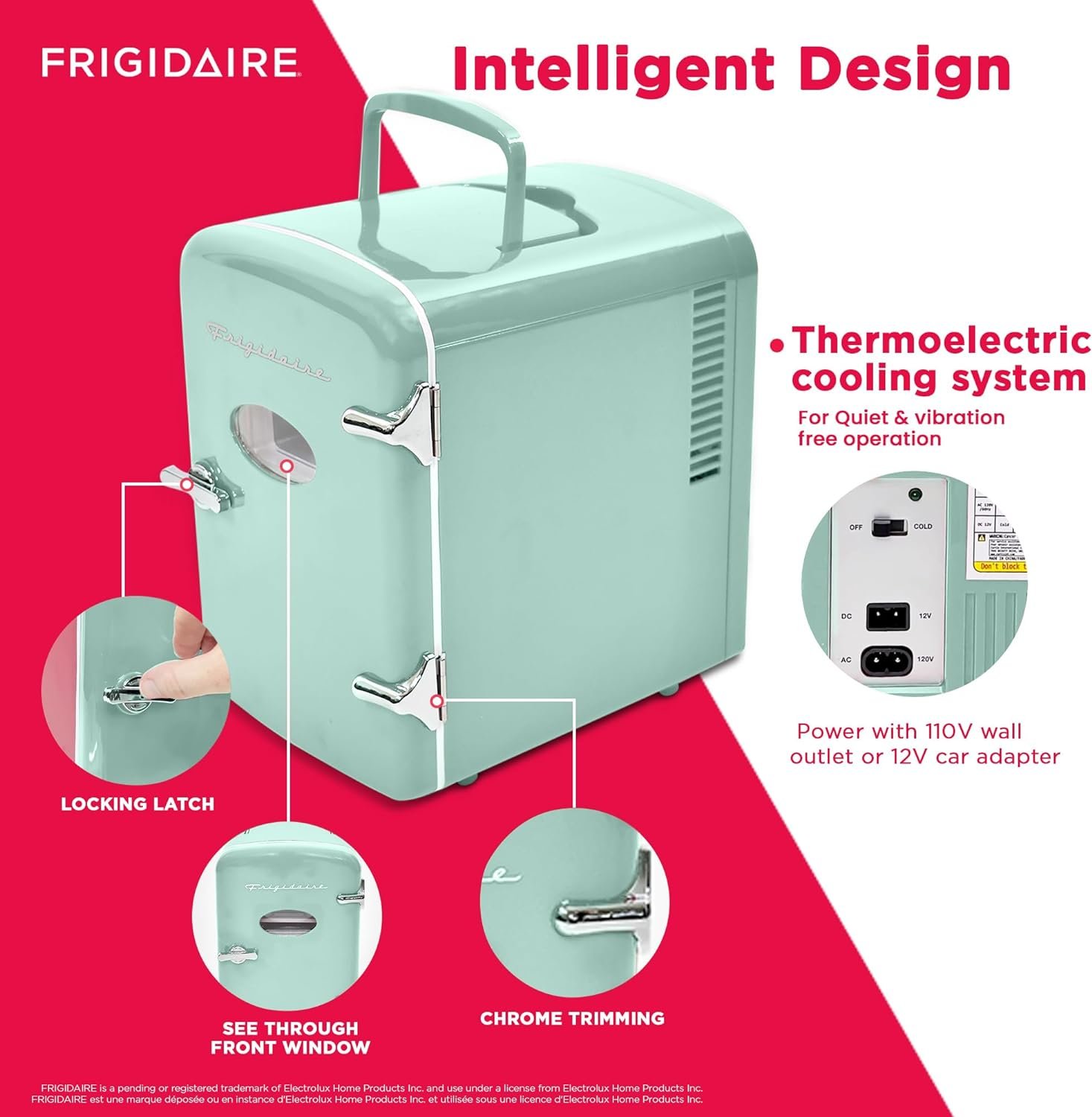 Frigidaire EFMIS129-MINT Mini Personal Fridge Cooler, 1 Gal Capacity fits Six Cans, Includes Plugs for Home Outlet & DC Charger-9.84" D x 7.09" W x 10.35" H 4 Frigidaire EFMIS129-MINT Mini Personal Fridge Cooler, 1 Gal Capacity fits Six Cans, Includes Plugs for Home Outlet & DC Charger-9.84" D x 7.09" W x 10.35" H - Image 4