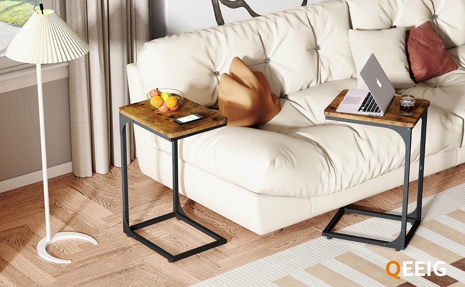 QEEIG C Table Side Table Set of 2 Living Room Sets C Shaped Couch Tray End Tables Farmhouse, Rustic Brown (017-30BN) 8 QEEIG C Table Side Table Set of 2 Living Room Sets C Shaped Couch Tray End Tables Farmhouse, Rustic Brown (017-30BN) - Image 8