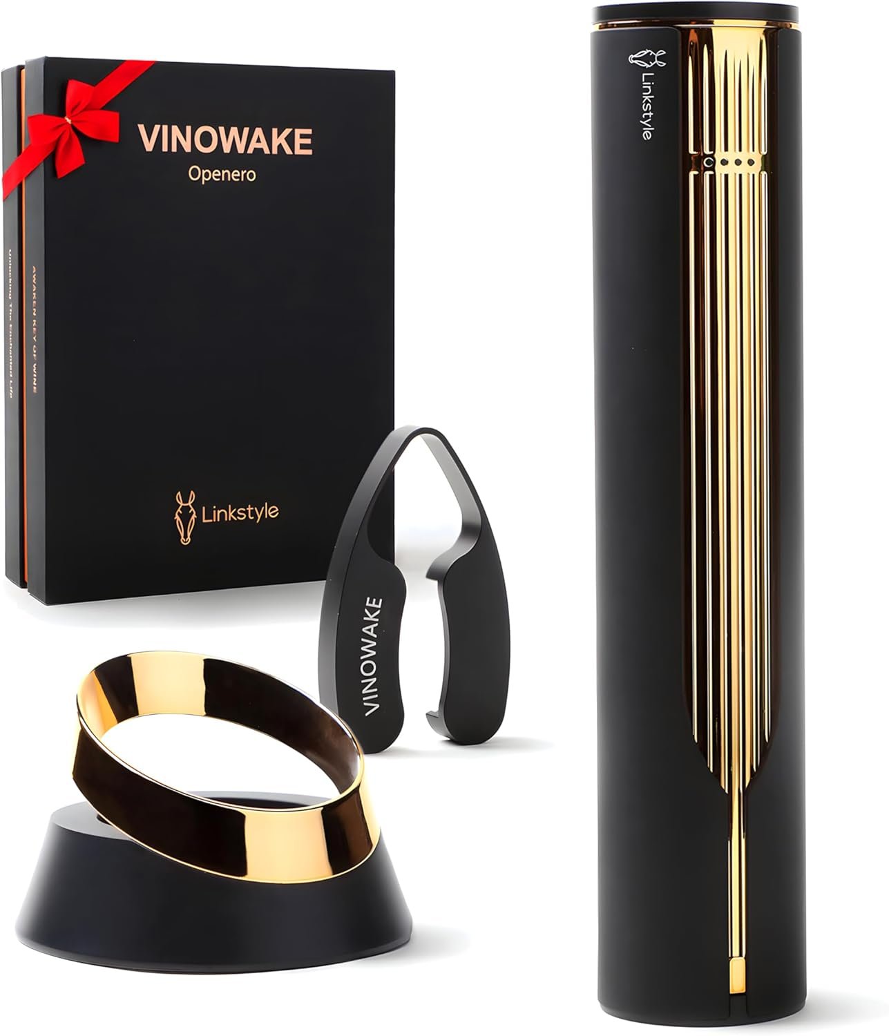 OPENERO Electric Wine Opener — Luxurious Automatic Wine Corkscrew Electric with Charging Base and Steel Foil Cutter, Wine Gifts For Women Men (Gold) By LINKSTYLE