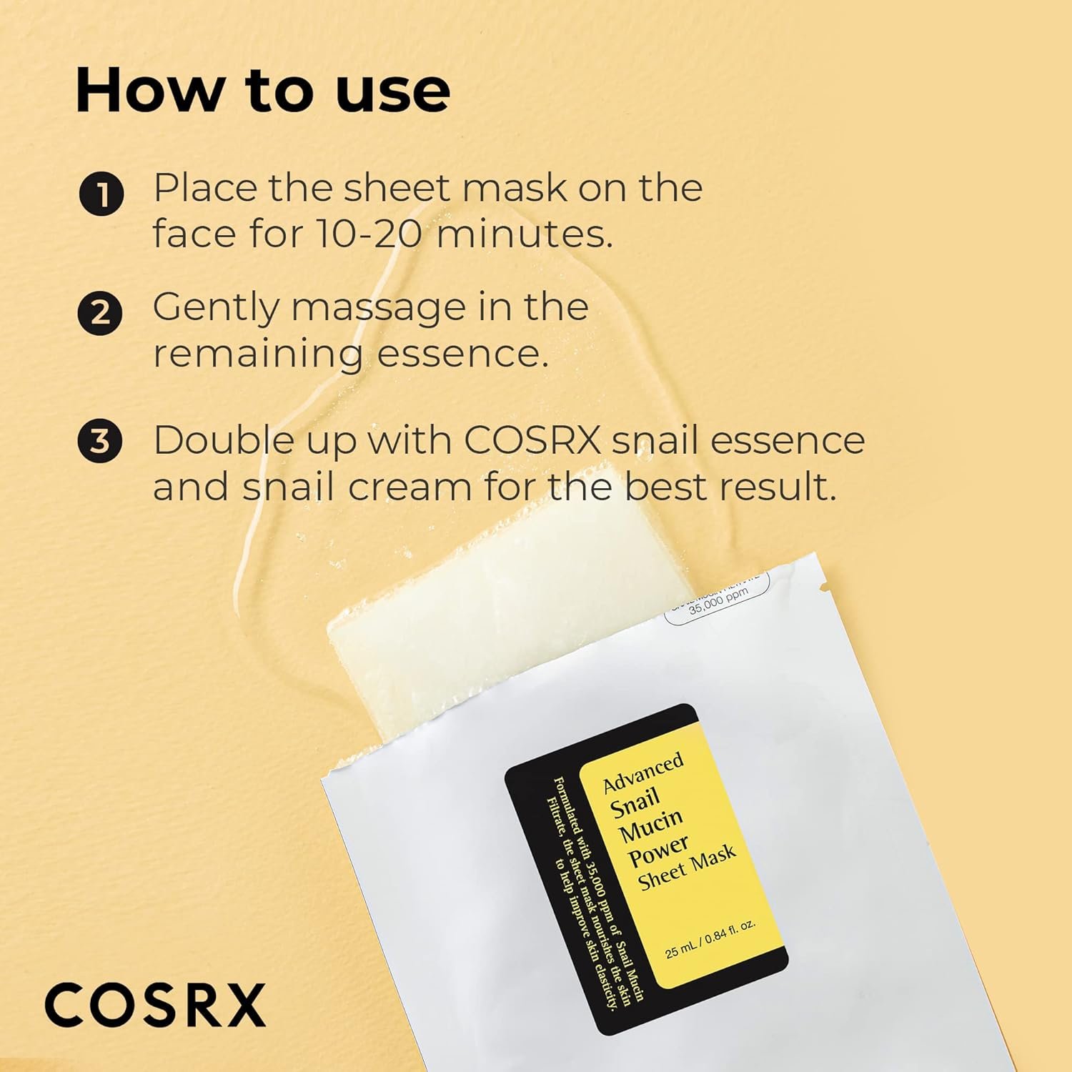 COSRX Snail Mucin Sheet Mask 10 EA with Snail Mucin Serum, Self Care, Face Masks for Dry, Sensitive Skin, Not Tested on Animals, No Parabens, No Sulfates, Korean Skin Care 3 COSRX Snail Mucin Sheet Mask 10 EA with Snail Mucin Serum, Self Care, Face Masks for Dry, Sensitive Skin, Not Tested on Animals, No Parabens, No Sulfates, Korean Skin Care - Image 3