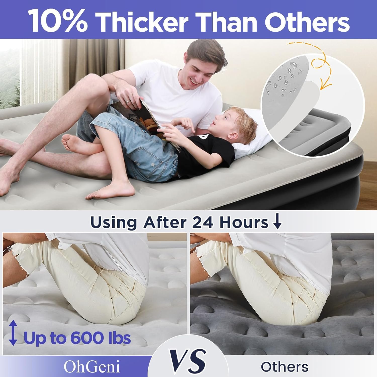 OhGeni Queen Air Mattress with Built in Pump, 18 Raised Comfort Inflatable Mattress, Quiet Surface Portable Blow Up Bed, Air Bed for Home and Guest, Colchone Inflable, 650 lbs Max 3 OhGeni Queen Air Mattress with Built in Pump, 18 Raised Comfort Inflatable Mattress, Quiet Surface Portable Blow Up Bed, Air Bed for Home and Guest, Colchone Inflable, 650 lbs Max - Image 3