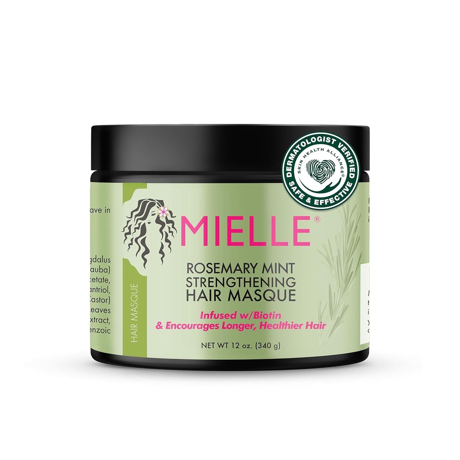 Mielle Organics Rosemary Mint Strengthening Hair Masque, Essential Oil & Biotin Deep Treatment, Miracle Repair for Dry, Damaged, & Frizzy Hair, 12 Ounces