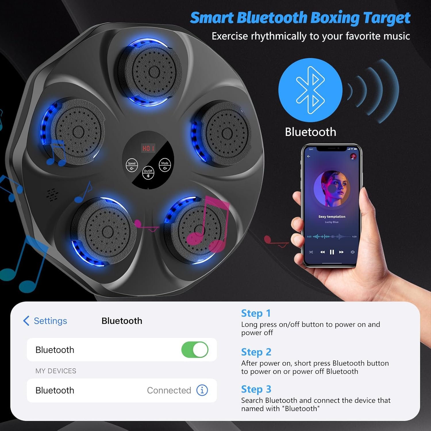 Music Boxing Machine, Interactive Punching Trainer with Boxing Gloves, Large Size Wall Mounted Electronic Boxing Target for Adults Kids, 9 Modes & 9 Speeds 4 Music Boxing Machine, Interactive Punching Trainer with Boxing Gloves, Large Size Wall Mounted Electronic Boxing Target for Adults Kids, 9 Modes & 9 Speeds - Image 4
