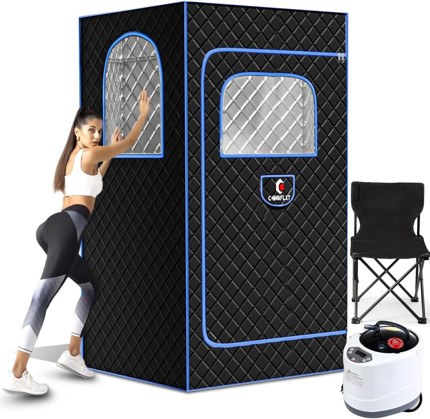Upgraded Portable Steam Sauna for Home，Portable Sauna Box Fast Heating in 5 Minutes，In Home Sauna With 3L 1200W Steam Generator,Remote Control，A Folding Chair and Mat Include，71”x 35.5”x 35.5”