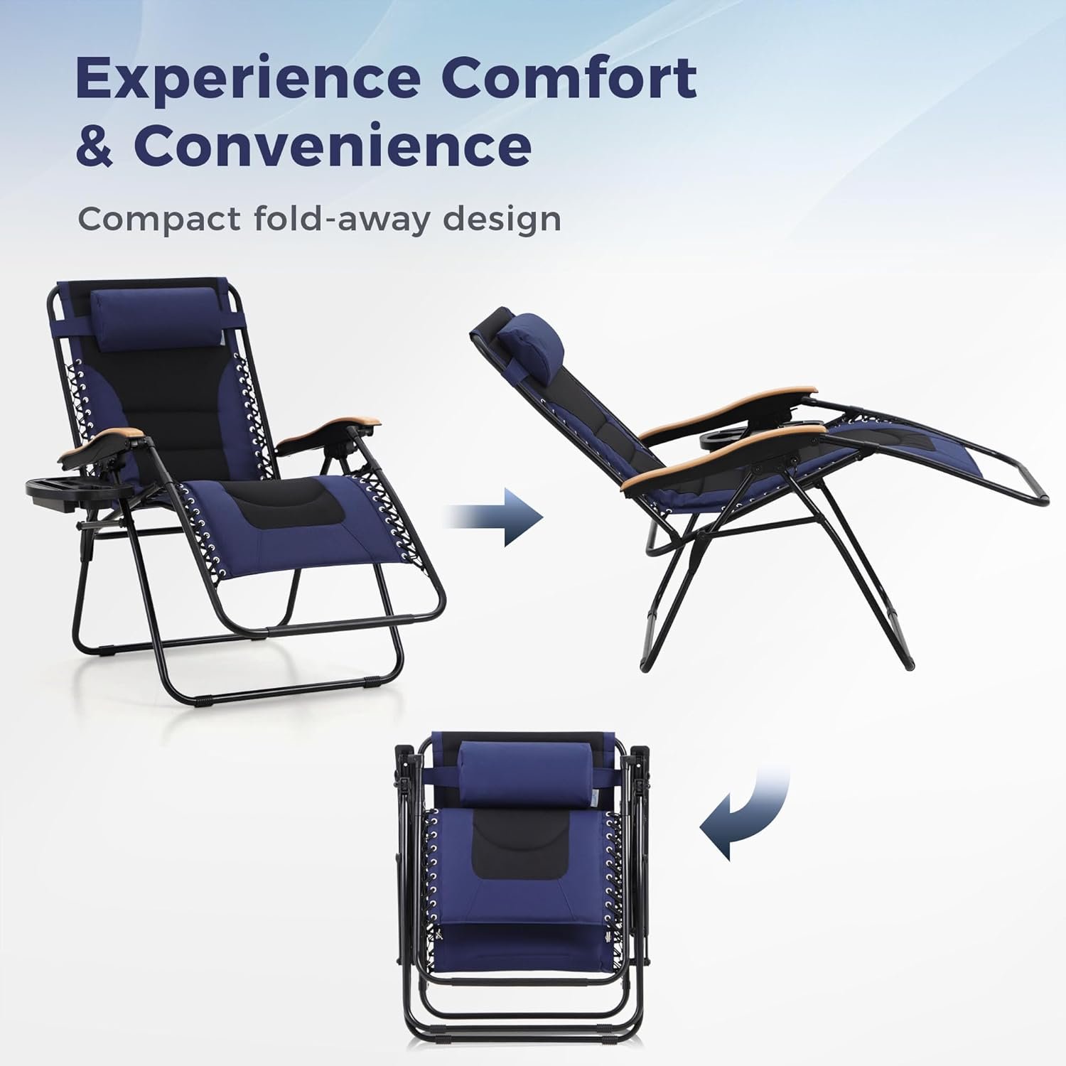 MAISON ARTS Oversize XXL Padded Zero Gravity Lawn Chair Anti Gravity Lounge Chair Foldable Recliner 30" Wide Seat Outdoor Camp Chair for Poolside Backyard Beach, Support 400LBS, Blue 8 MAISON ARTS Oversize XXL Padded Zero Gravity Lawn Chair Anti Gravity Lounge Chair Foldable Recliner 30" Wide Seat Outdoor Camp Chair for Poolside Backyard Beach, Support 400LBS, Blue - Image 8