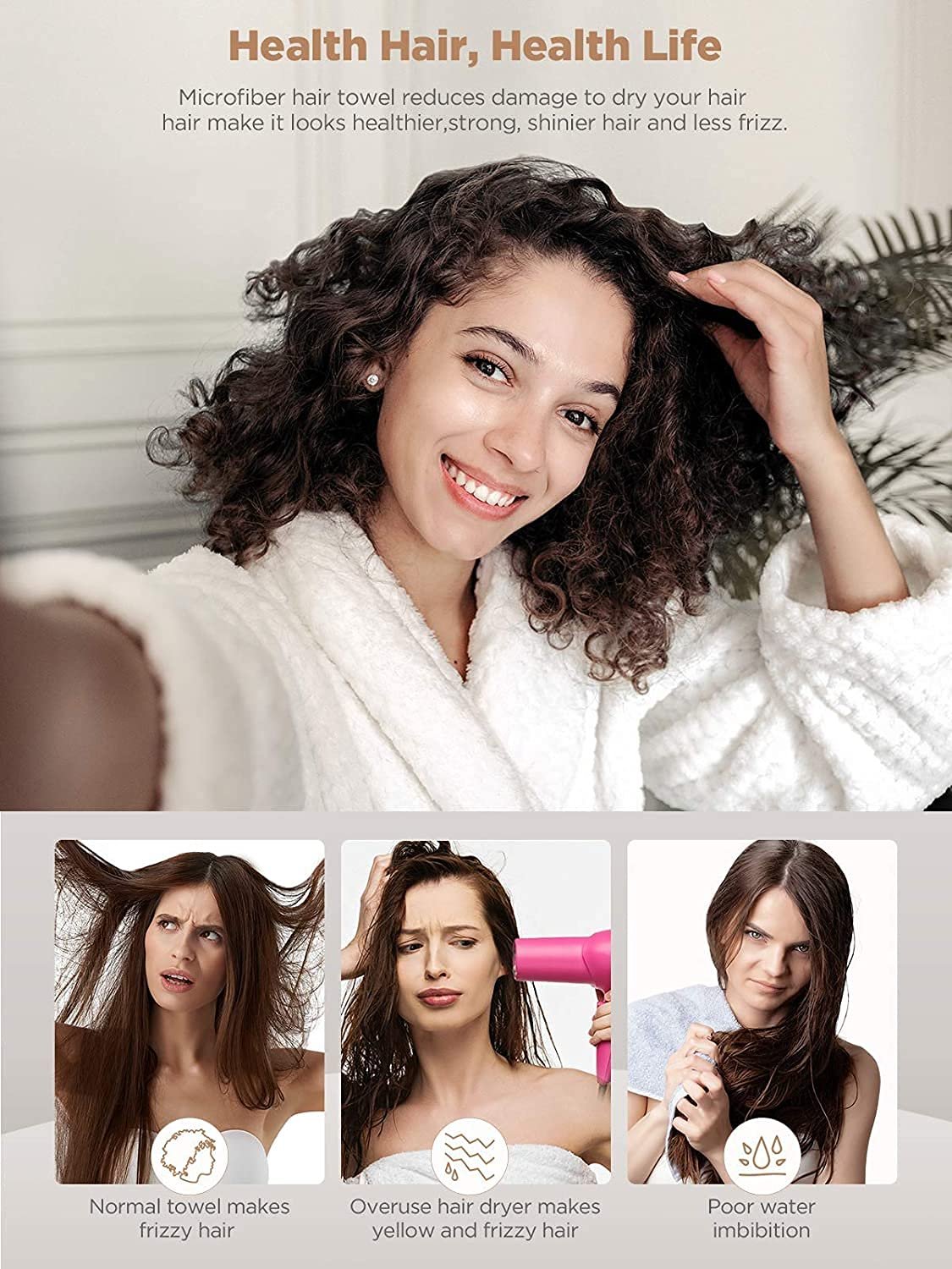 Hicober Microfiber Hair Towel, 3 Packs Hair Turbans for Wet Hair, Drying Hair Wrap Towels for Curly Hair Women Anti Frizz (Blue,Grey,Pink) 4 Hicober Microfiber Hair Towel, 3 Packs Hair Turbans for Wet Hair, Drying Hair Wrap Towels for Curly Hair Women Anti Frizz (Blue,Grey,Pink) - Image 4