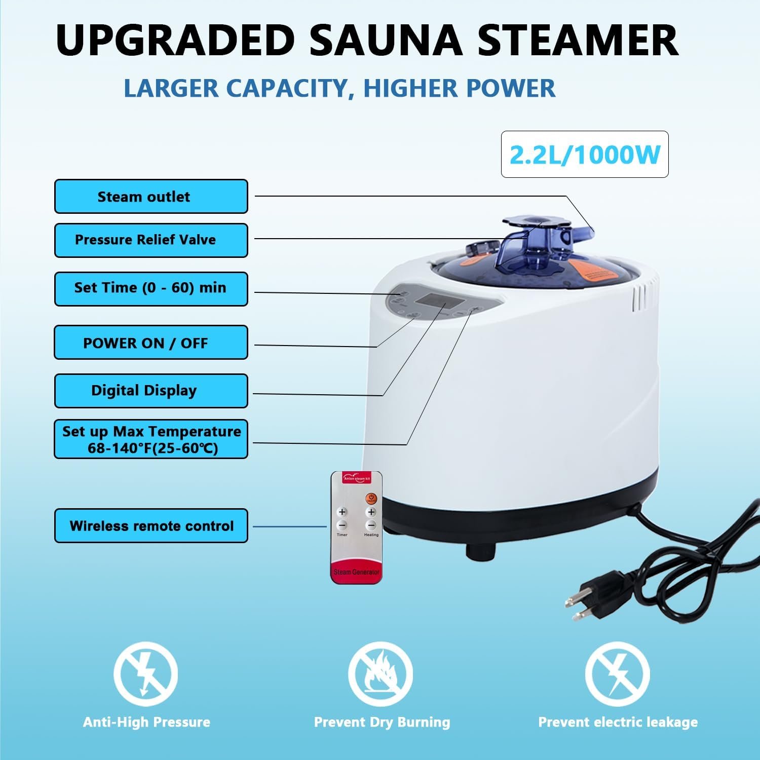 Portable Steam Sauna | Full Size Portablel Sauna Tent | Personal Home Sauna Spa | with 2.2L Water Injection Rate and 1000W Steam Generator, Portable Chair, Black (Blue Edge) 5 Portable Steam Sauna | Full Size Portablel Sauna Tent | Personal Home Sauna Spa | with 2.2L Water Injection Rate and 1000W Steam Generator, Portable Chair, Black (Blue Edge) - Image 5