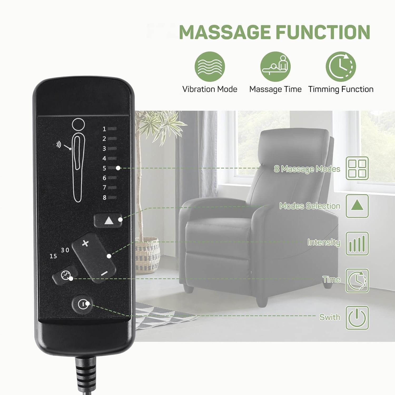 Recliner Chair with Massage and Lumbar Support, Small PU Leather Home Theater Seating, Adjustable Modern Reclining Chair for Adults in Living Room 7 Recliner Chair with Massage and Lumbar Support, Small PU Leather Home Theater Seating, Adjustable Modern Reclining Chair for Adults in Living Room - Image 7