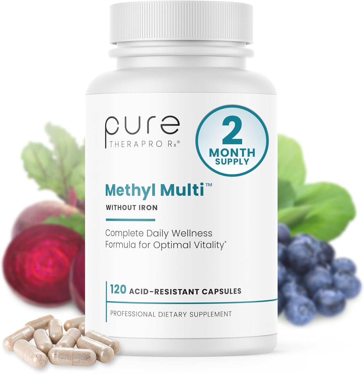 Methyl Multi Without Iron Methylated Multivitamin for Men & Women, 60-Day Supply | Methyl B12 & Methylfolate (5-MTHF) for MTHFR Support | Pharma Grade Multivitamin & Multimineral For Health, 120 Caps