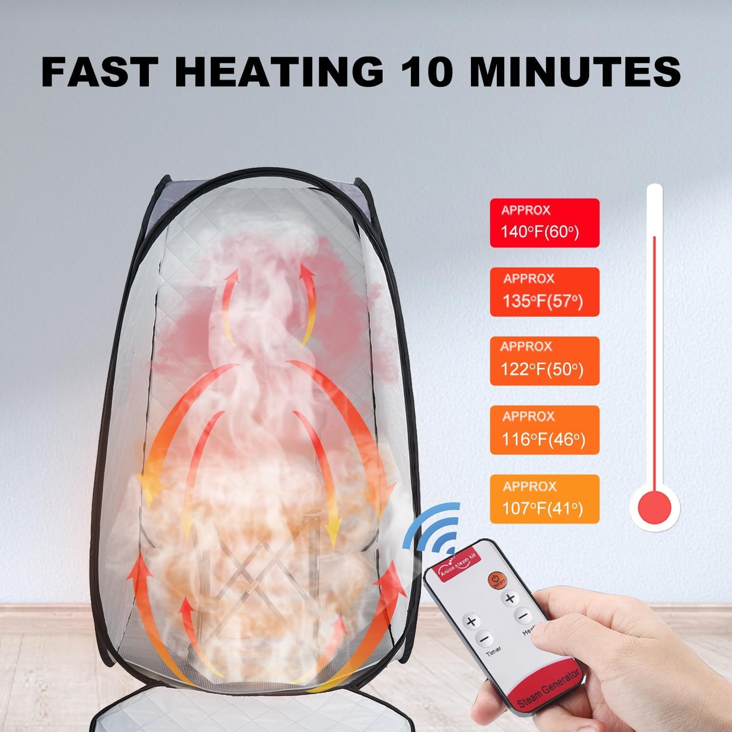 Foldable Portable Steam Sauna, Personal Sauna Tent for Home SPA with 1000w 2.2L Steamer, Folding Chair, Remote Control, Gray 5 Foldable Portable Steam Sauna, Personal Sauna Tent for Home SPA with 1000w 2.2L Steamer, Folding Chair, Remote Control, Gray - Image 5