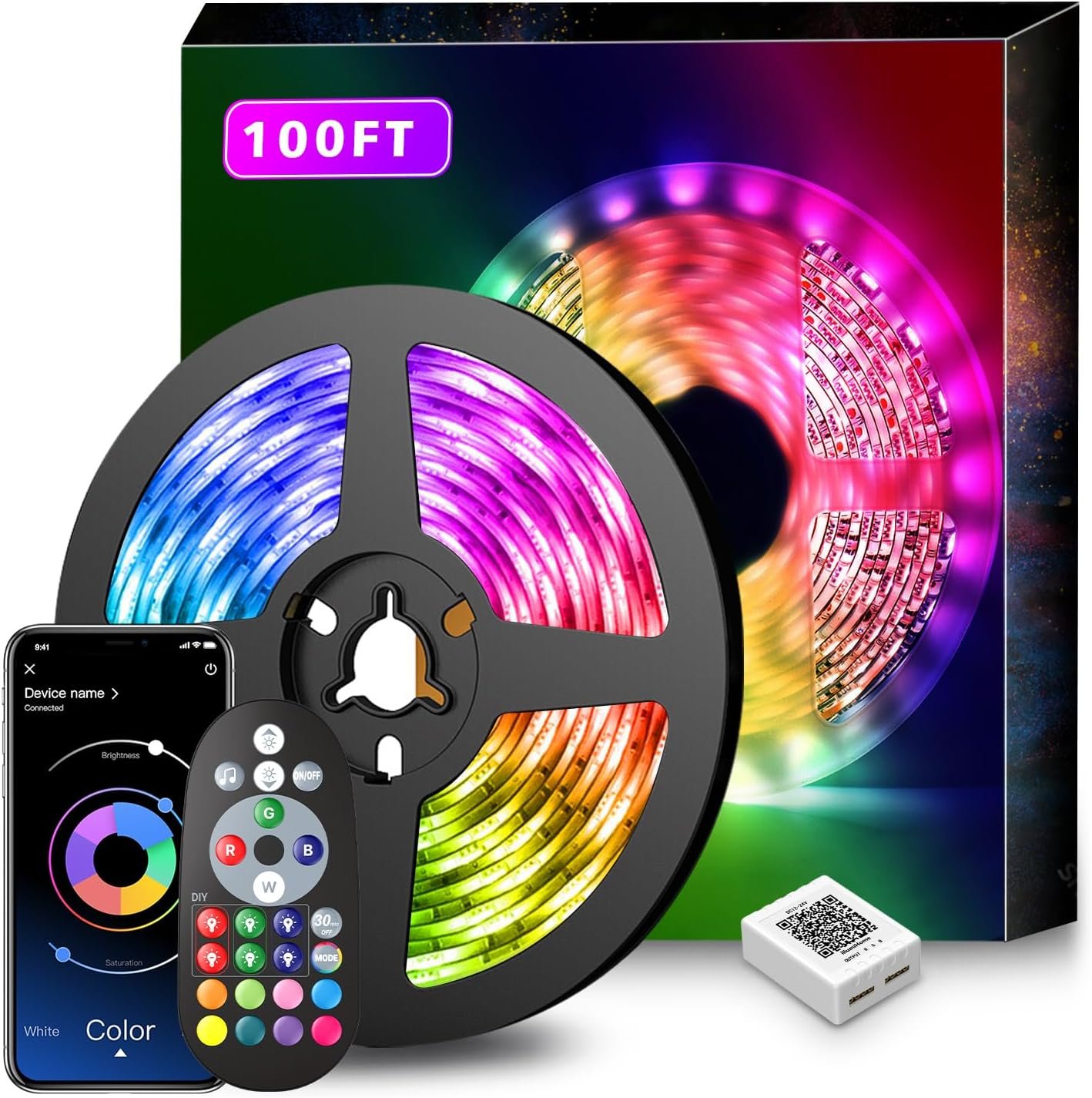 Nexillumi Led Lights for Bedroom 100ft Music Sync Color Changing Led Strip Lights Smart with Remote and App Control Built-in Mic for Party Home Room Decor Luces LED para Cuarto