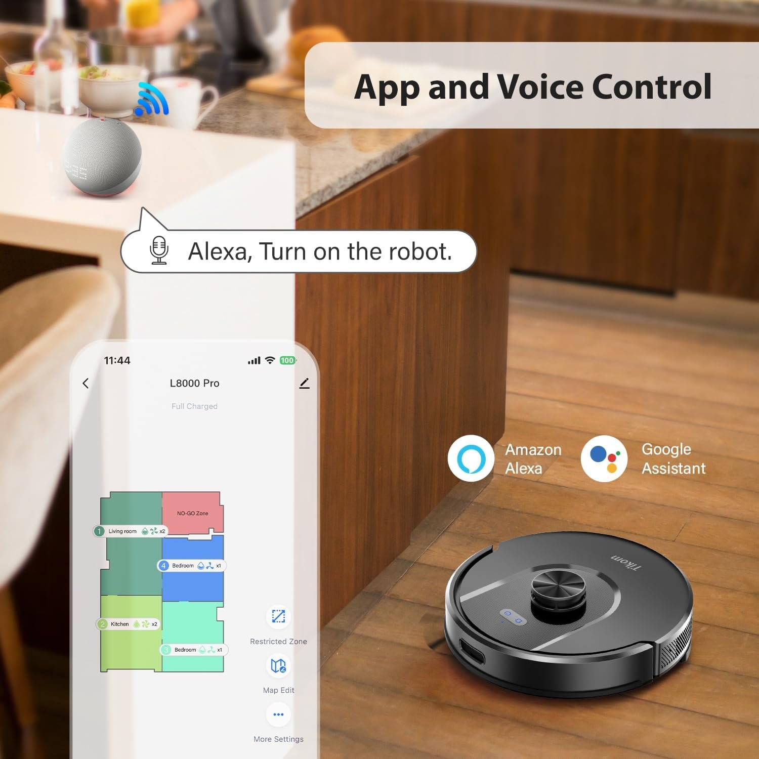 Tikom Robot Vacuum and Mop Combo, 5000Pa Suction, Smart Mapping, 45dB Robotic Vacuum Cleaner for Carpets, Pet Hair, Hardfloors (L8000 Pro) 6 Tikom Robot Vacuum and Mop Combo, 5000Pa Suction, Smart Mapping, 45dB Robotic Vacuum Cleaner for Carpets, Pet Hair, Hardfloors (L8000 Pro) - Image 6