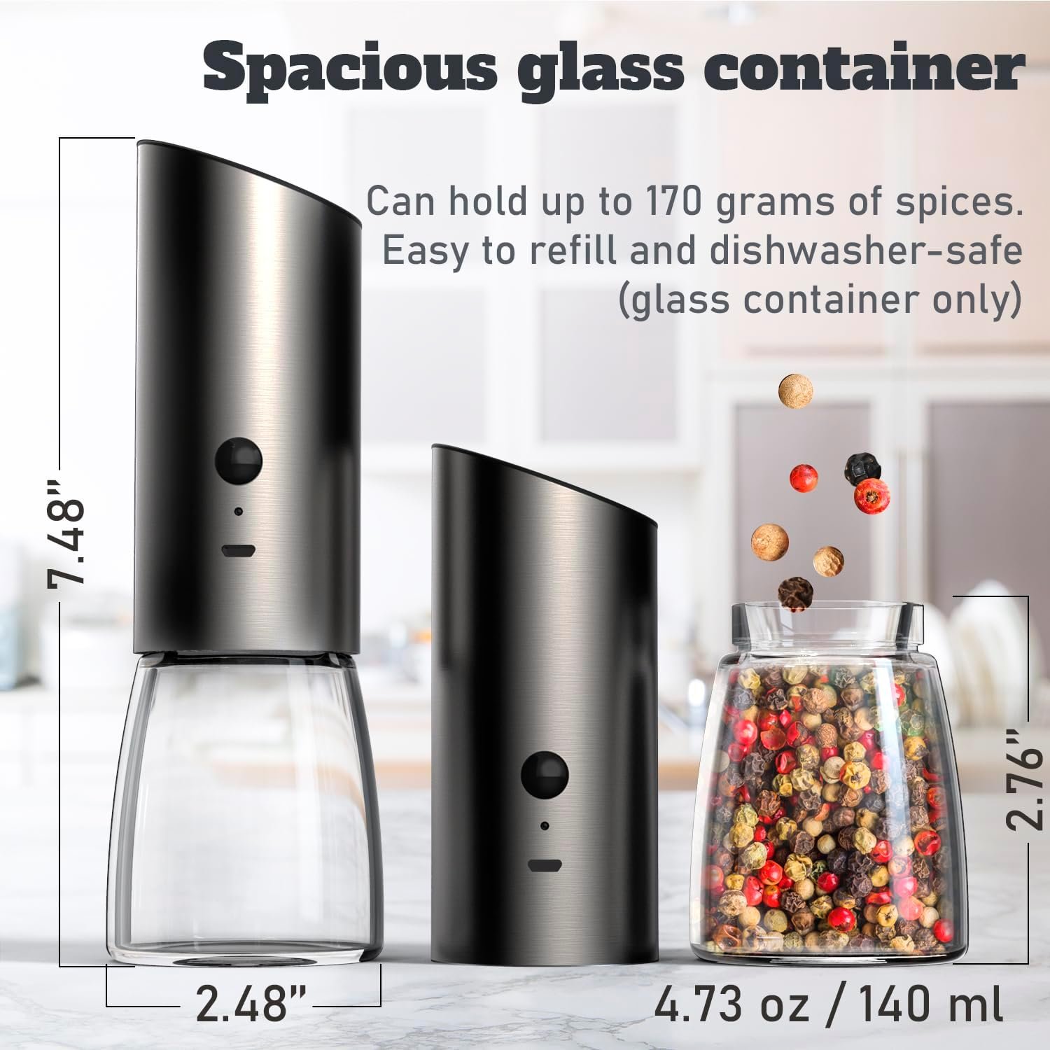 Electric Salt and Pepper Grinder Set with Adjustable Coarseness, LED Light and a Bamboo Base – Rechargeable Stainless Steel Spice Grinder for Kitchen - Automatic Salt and Pepper Shakers 3 Electric Salt and Pepper Grinder Set with Adjustable Coarseness, LED Light and a Bamboo Base – Rechargeable Stainless Steel Spice Grinder for Kitchen - Automatic Salt and Pepper Shakers - Image 3